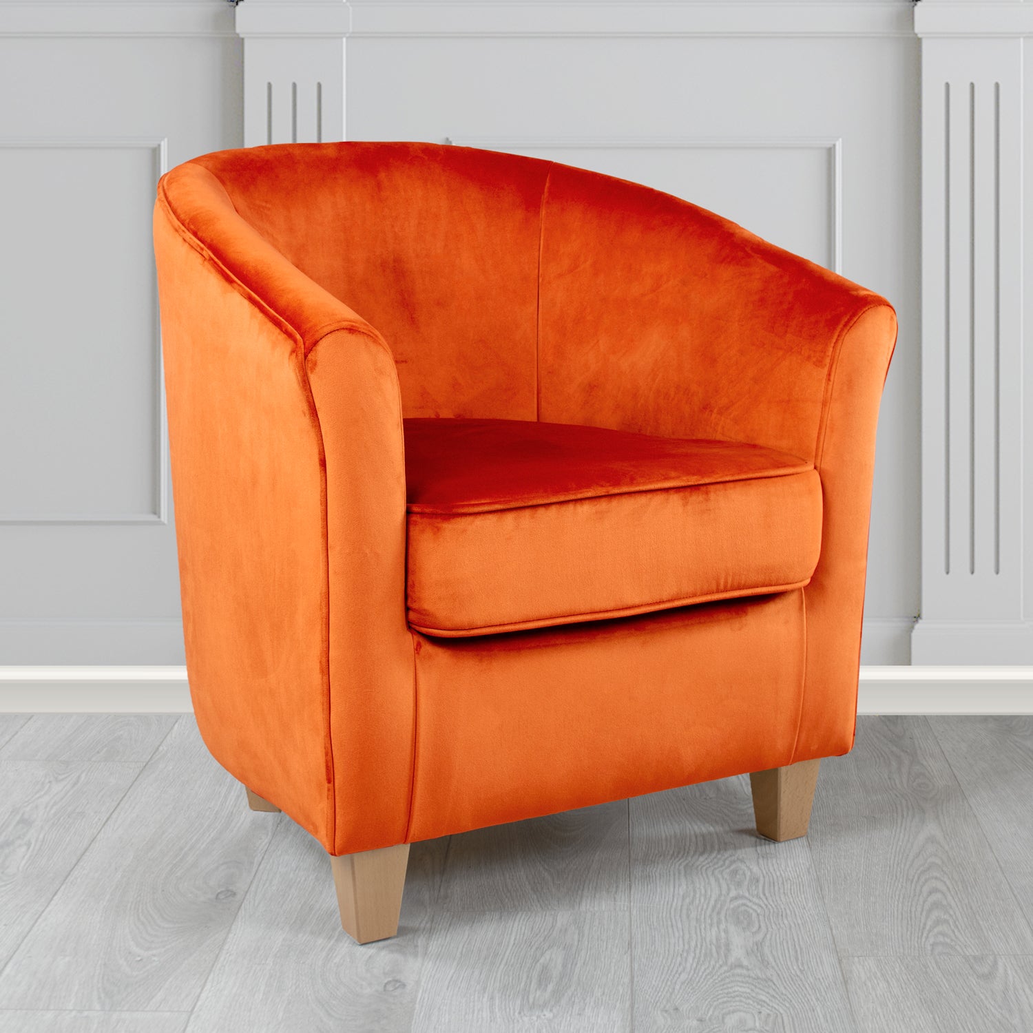 Devon Tub Chair in Passione Pumpkin PAS2854 Velvet Crib 5 Fabric - The Tub Chair Shop