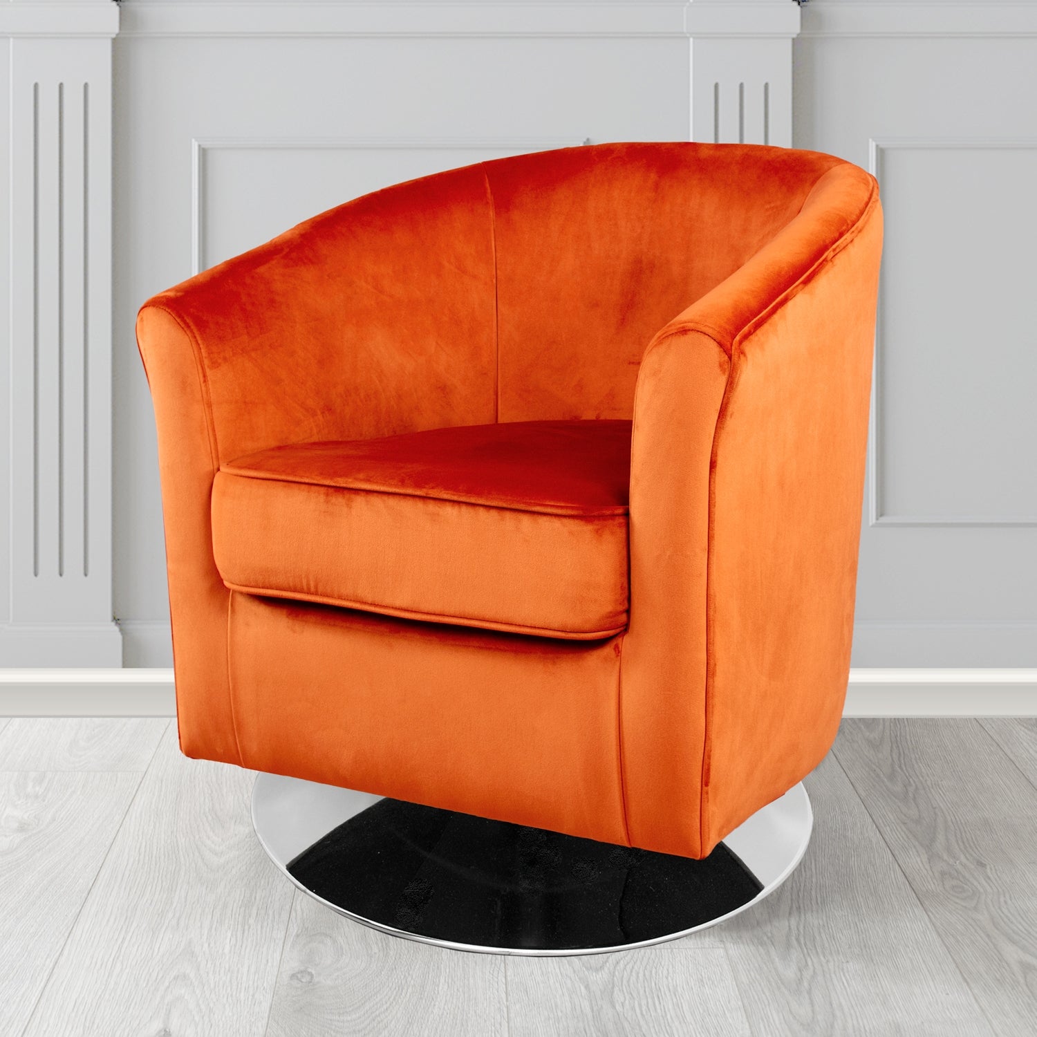 Devon Swivel Tub Chair in Passione Pumpkin PAS2854 Velvet Crib 5 Fabric - The Tub Chair Shop