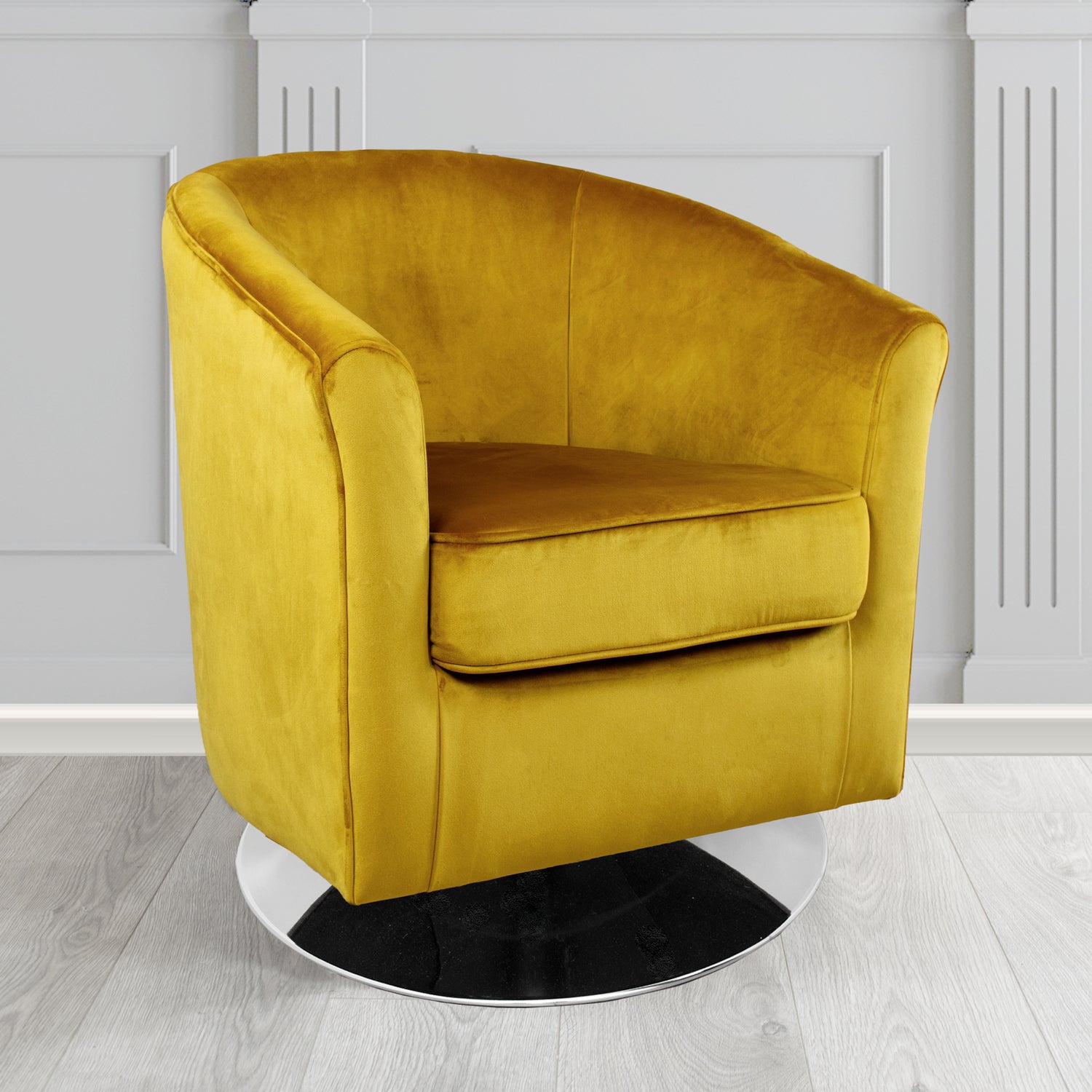 Devon Swivel Tub Chair in Passione Saffron PAS2704 Velvet Crib 5 Fabric - The Tub Chair Shop