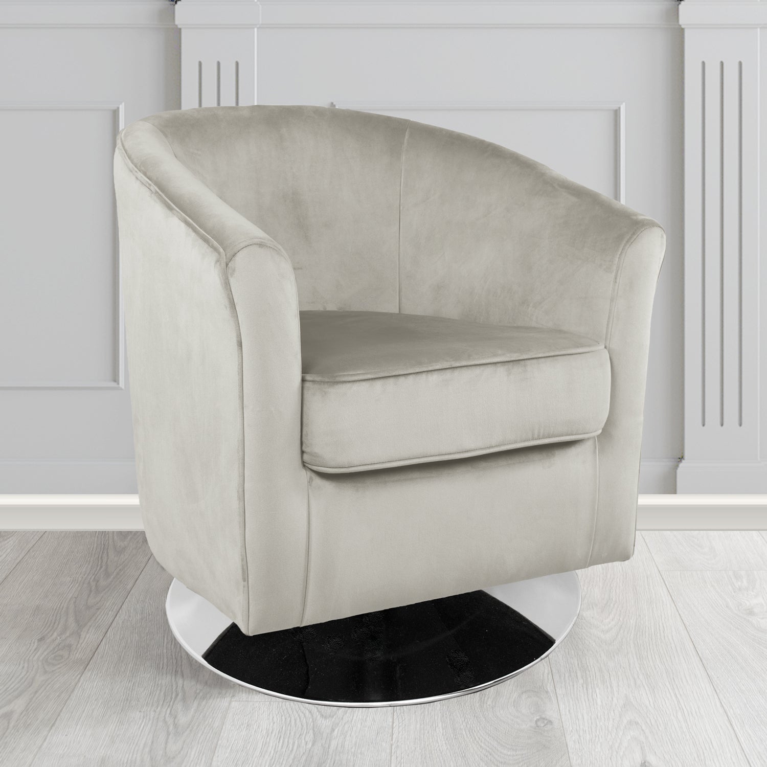 Devon Swivel Tub Chair in Passione Silver PAS2699 Velvet Crib 5 Fabric - The Tub Chair Shop
