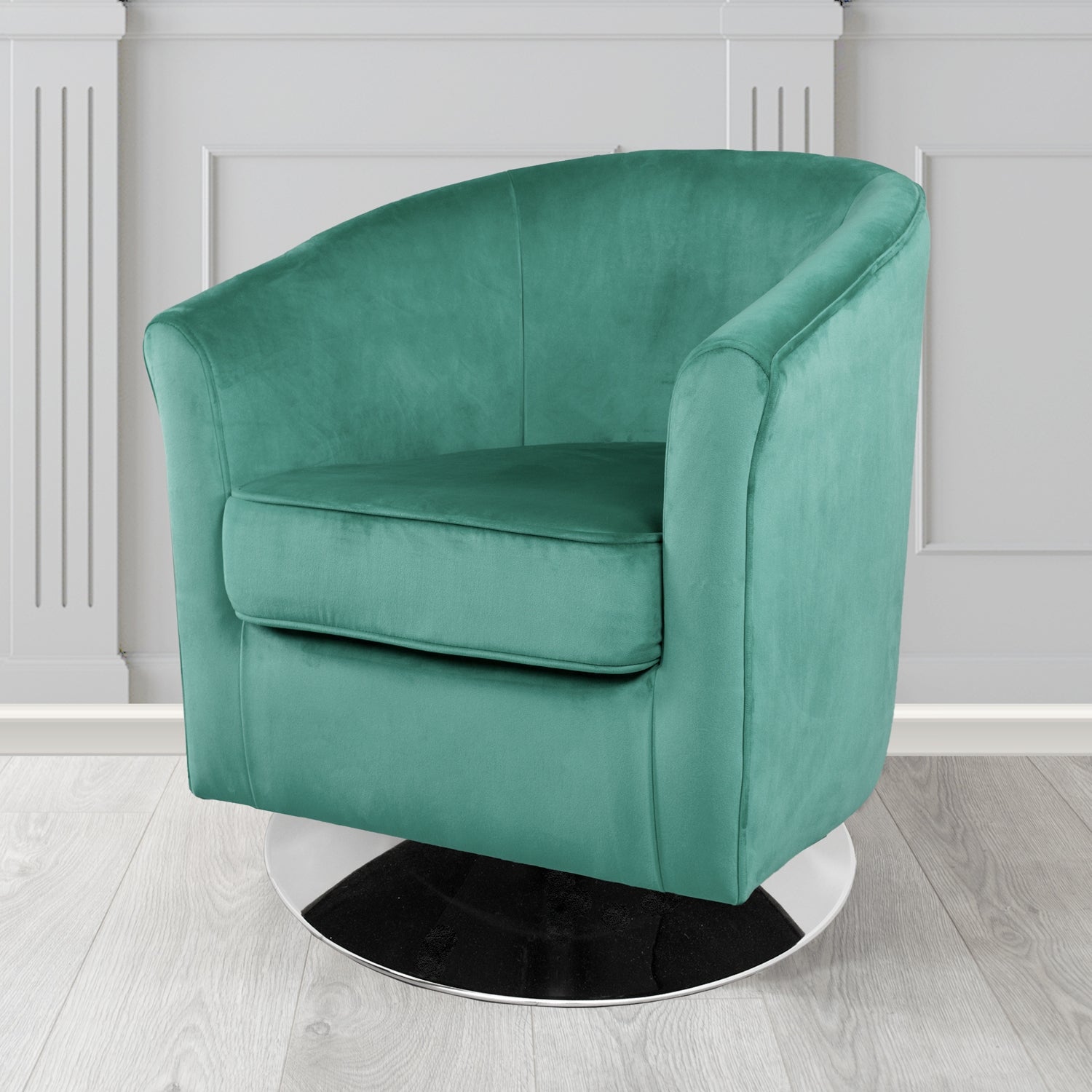 Devon Swivel Tub Chair in Passione Teal PAS2717 Velvet Crib 5 Fabric - The Tub Chair Shop