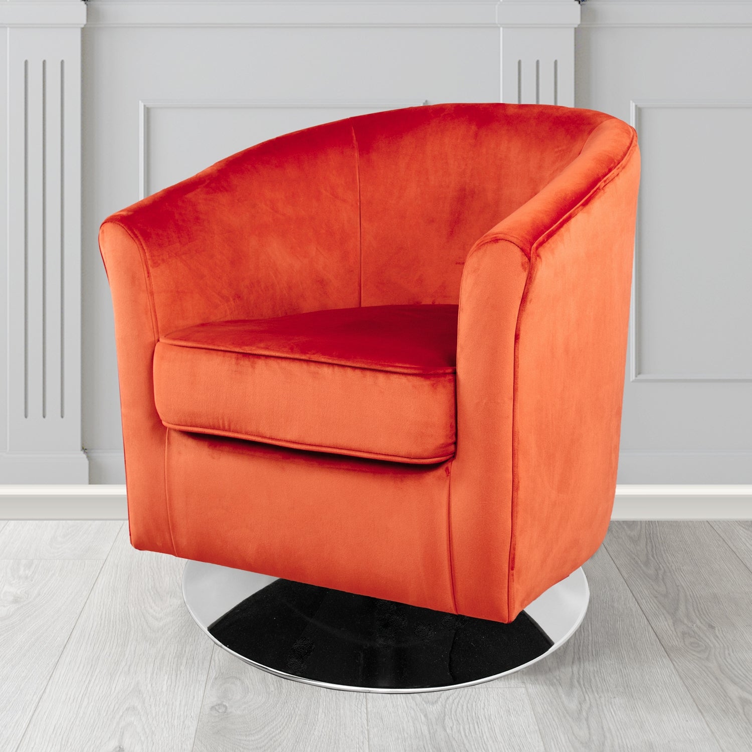 Devon Swivel Tub Chair in Passione Terracotta PAS2711 Velvet Crib 5 Fabric - The Tub Chair Shop