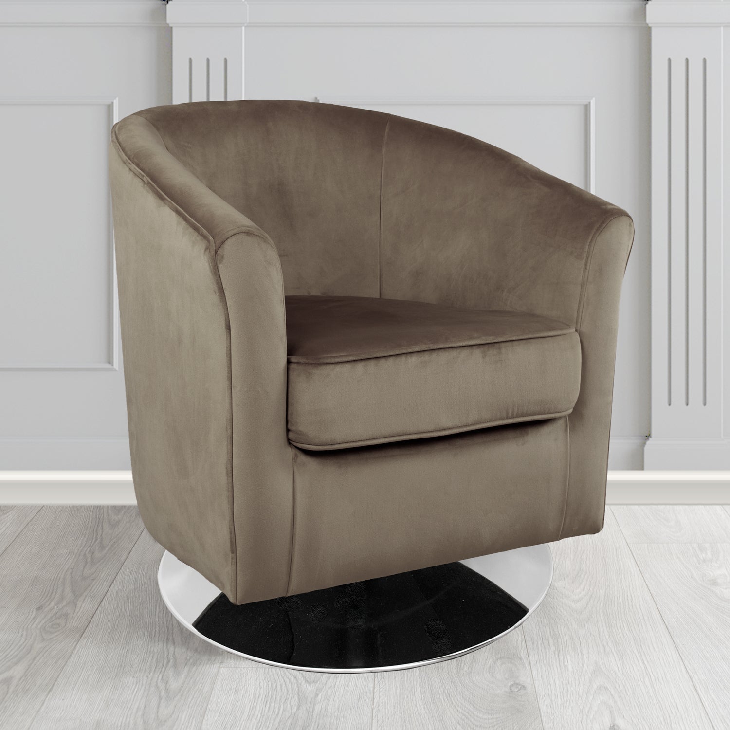 Devon Swivel Tub Chair in Passione Truffle PAS2710 Velvet Crib 5 Fabric - The Tub Chair Shop