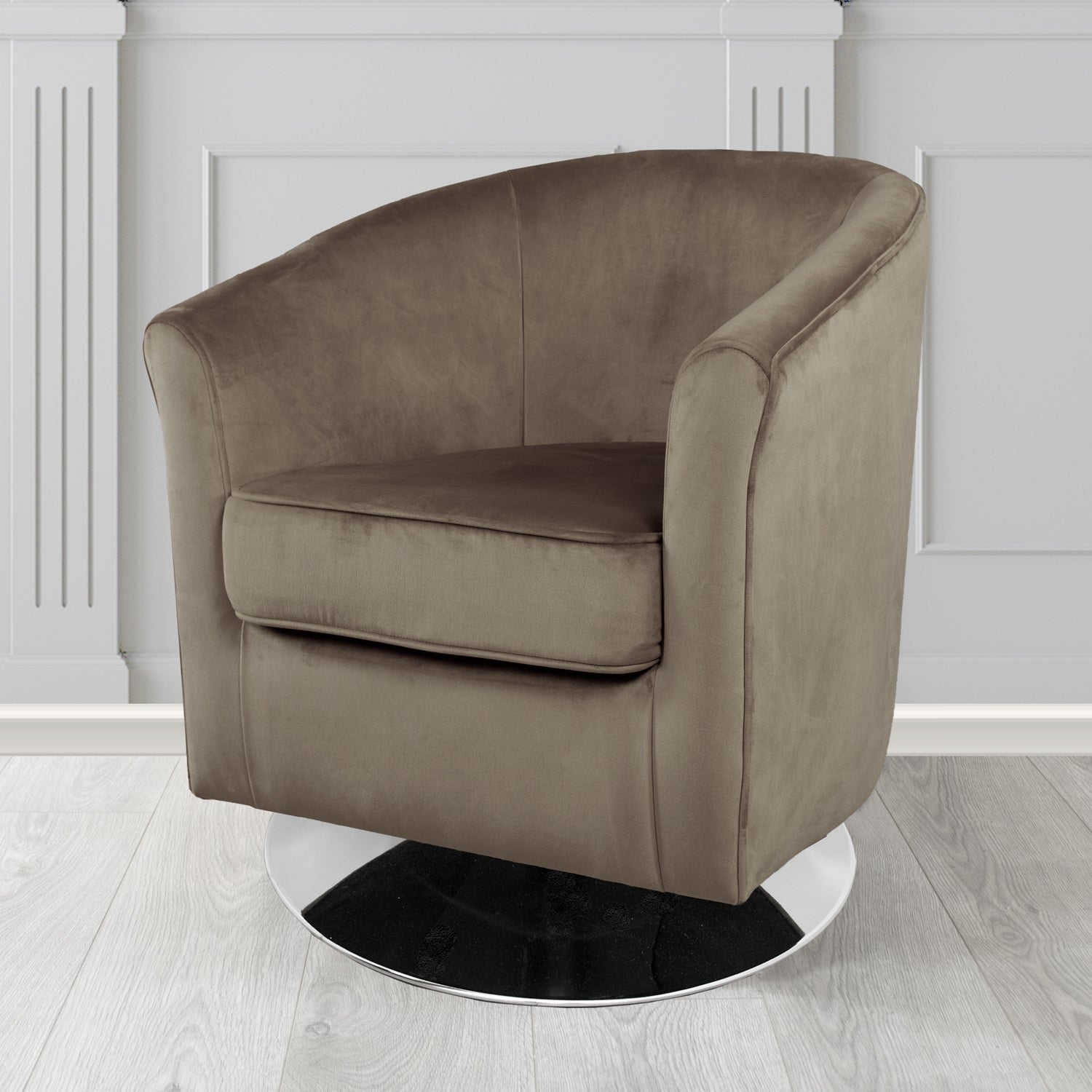 Devon Swivel Tub Chair in Passione Truffle PAS2710 Velvet Crib 5 Fabric - The Tub Chair Shop