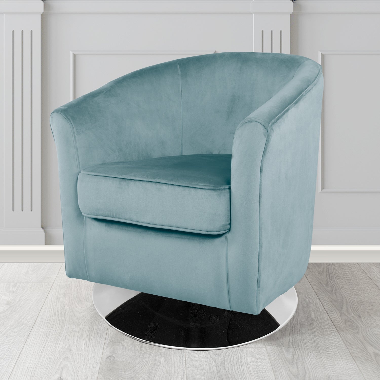 Devon Swivel Tub Chair in Passione Wedgwood PAS2719 Velvet Crib 5 Fabric - The Tub Chair Shop