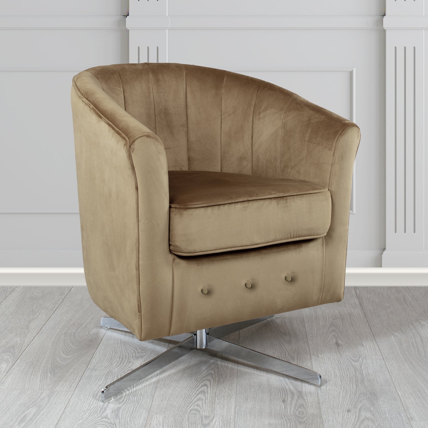 Doha Monaco Biscuit Plain Velvet Fabric Swivel Tub Chair - The Tub Chair Shop