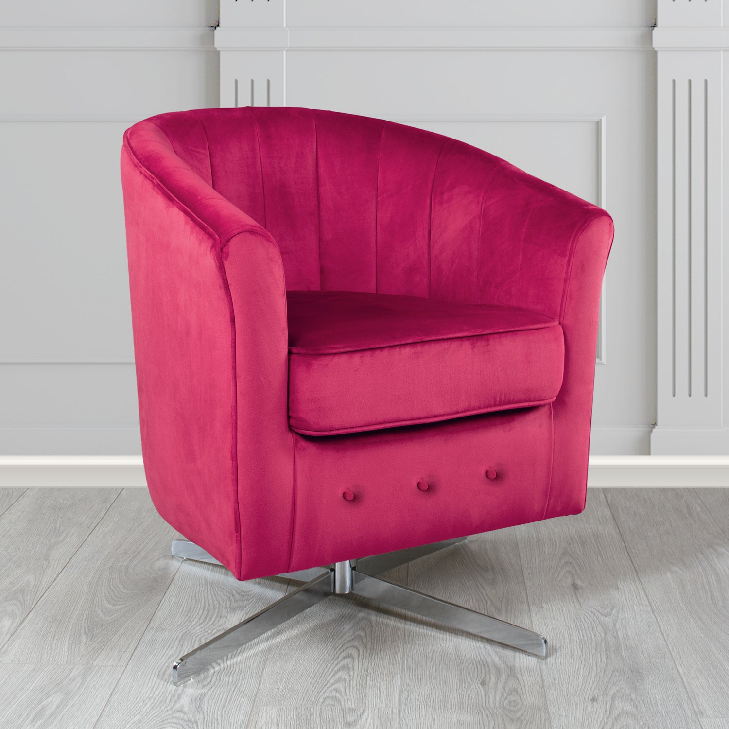 Doha Monaco Boysenberry Plain Velvet Fabric Swivel Tub Chair - The Tub Chair Shop