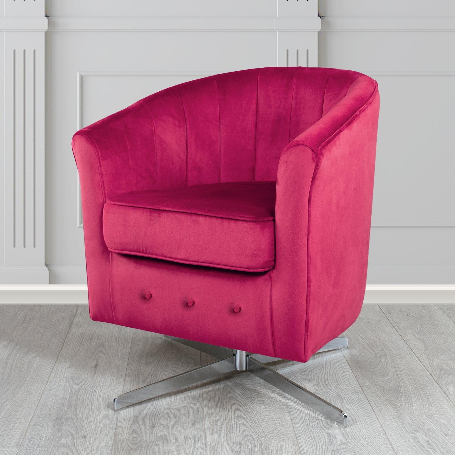 Doha Monaco Boysenberry Plain Velvet Fabric Swivel Tub Chair - The Tub Chair Shop