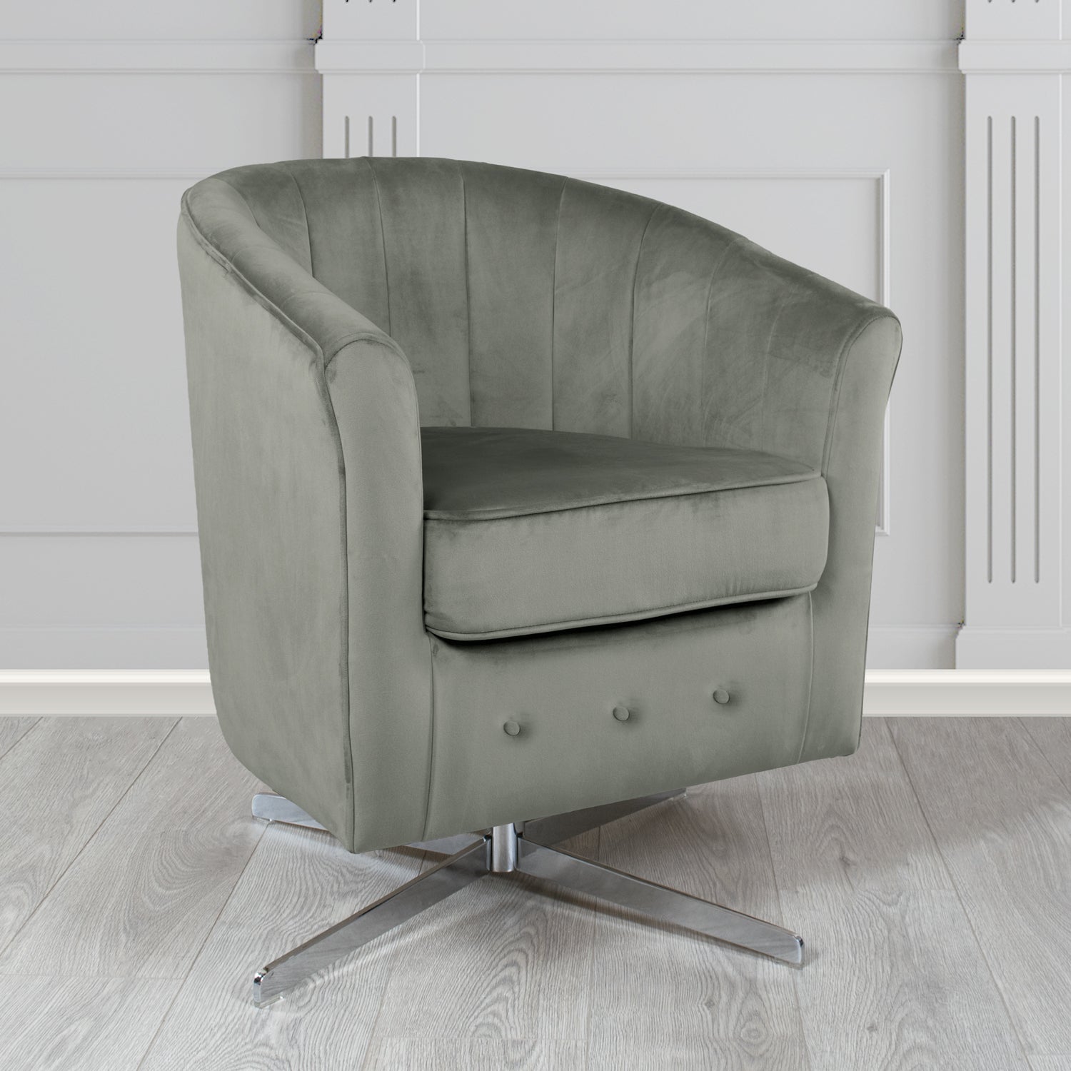 Doha Monaco Charcoal Plain Velvet Fabric Swivel Tub Chair - The Tub Chair Shop
