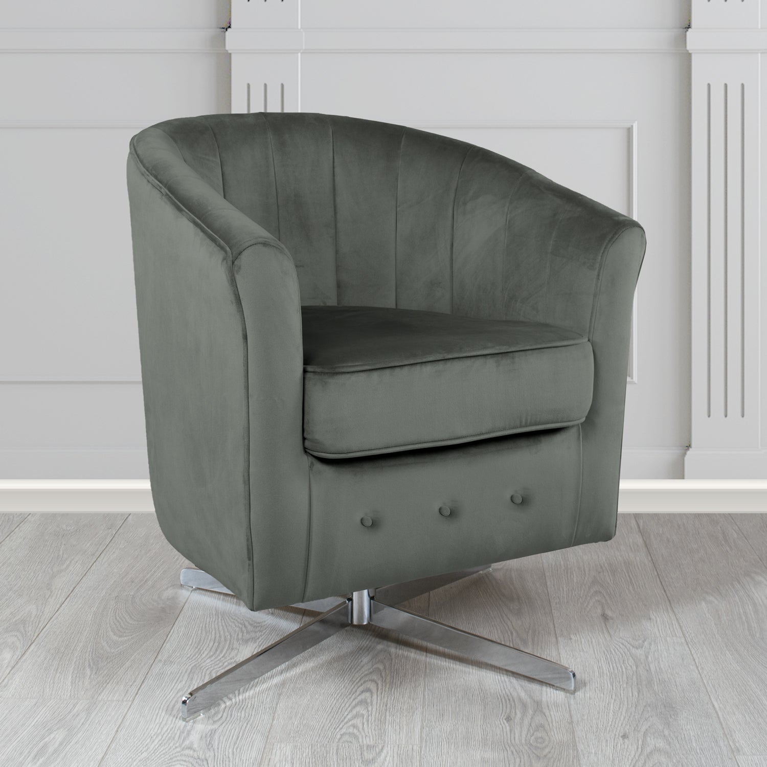 Doha Monaco Grey Plain Velvet Fabric Swivel Tub Chair - The Tub Chair Shop