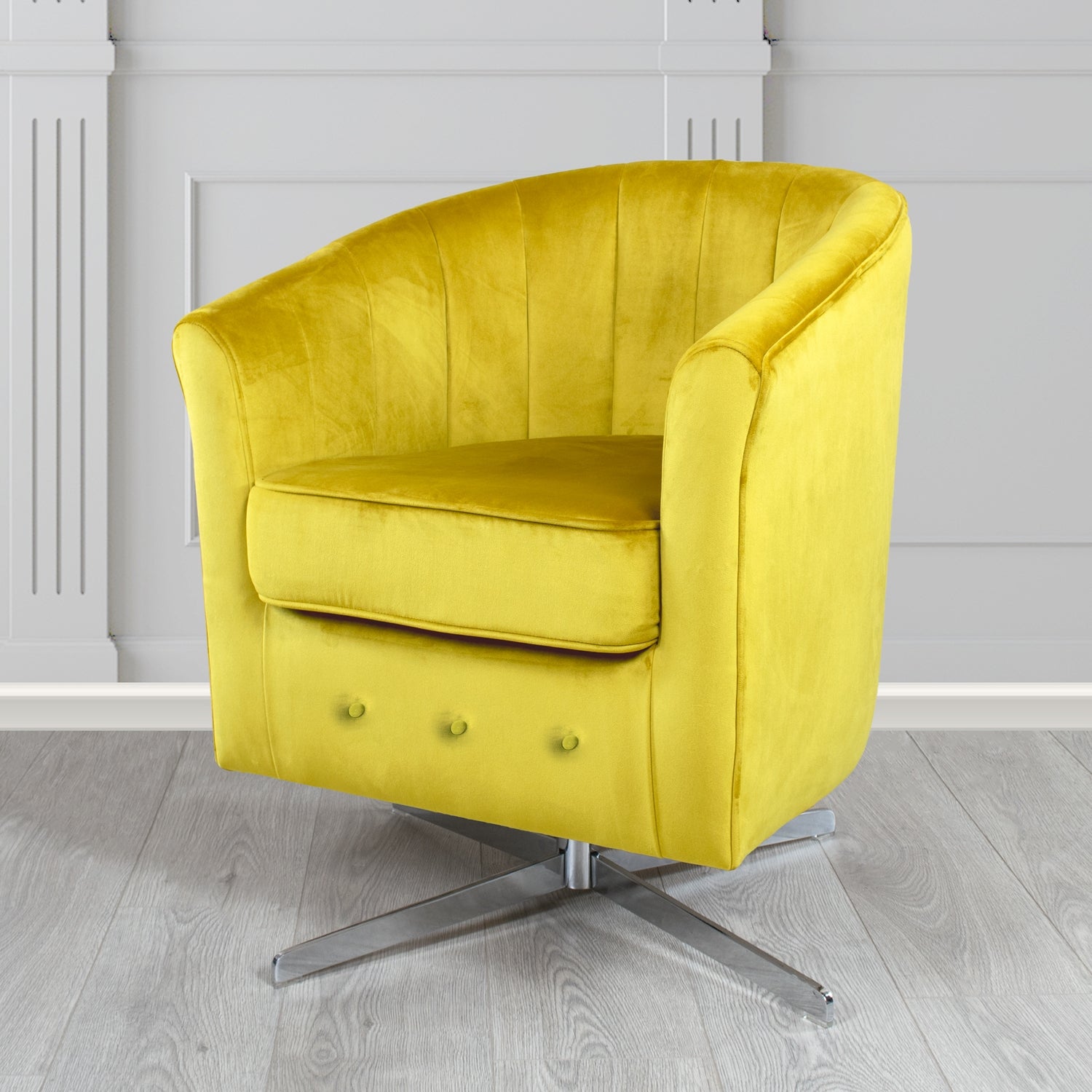 Doha Monaco Lemon Plain Velvet Fabric Swivel Tub Chair - The Tub Chair Shop