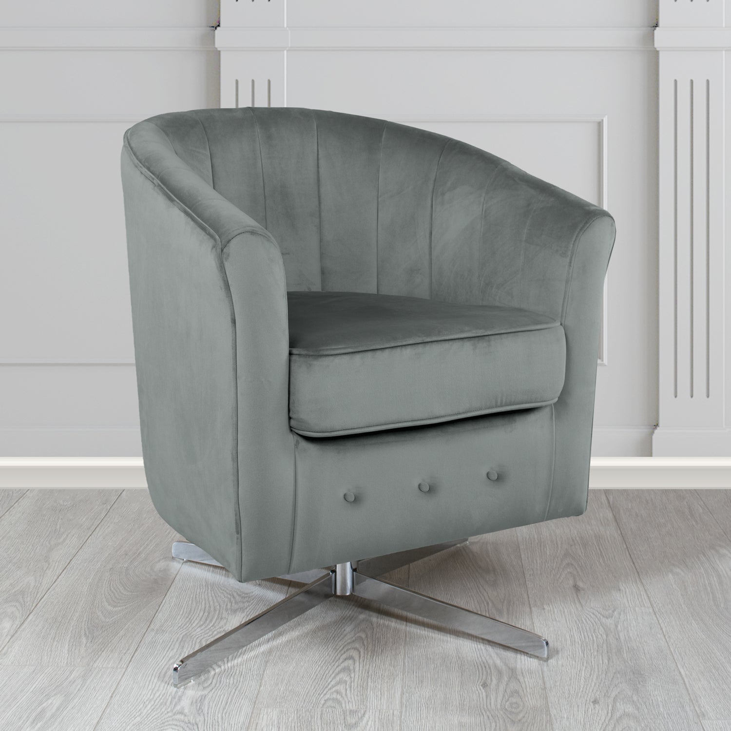 Doha Monaco Platinum Plain Velvet Fabric Swivel Tub Chair - The Tub Chair Shop