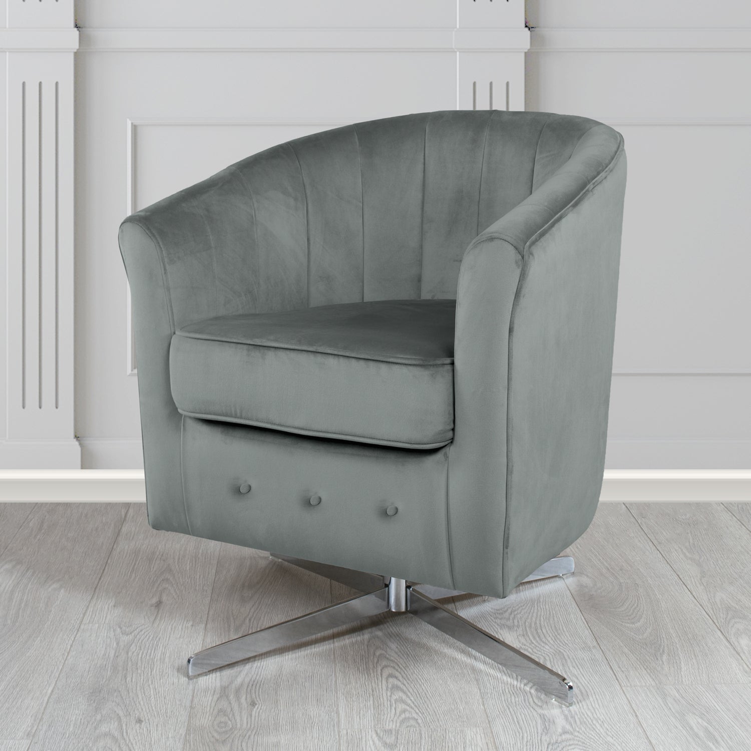 Doha Monaco Platinum Plain Velvet Fabric Swivel Tub Chair - The Tub Chair Shop