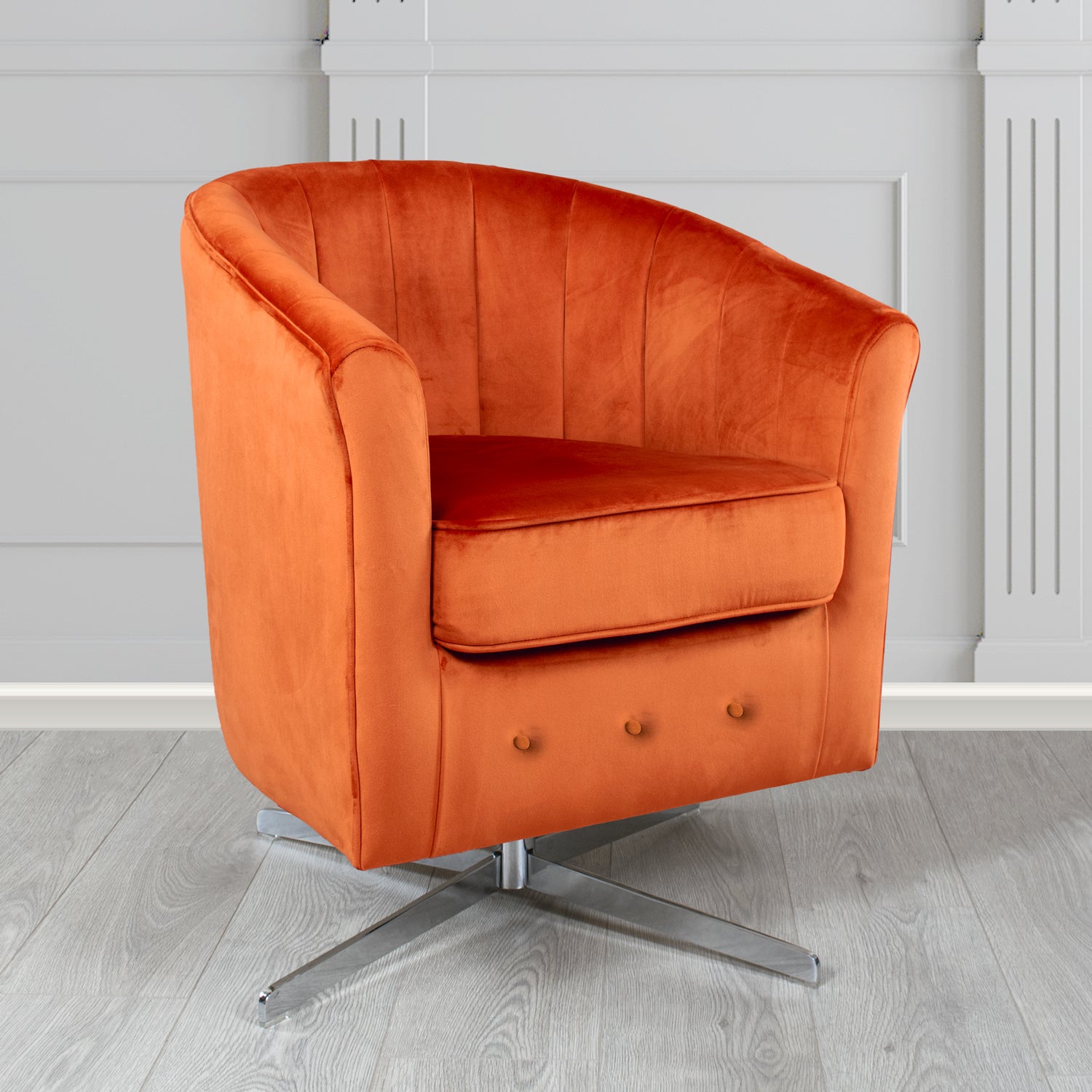 Doha Monaco Pumpkin Plain Velvet Fabric Swivel Tub Chair - The Tub Chair Shop