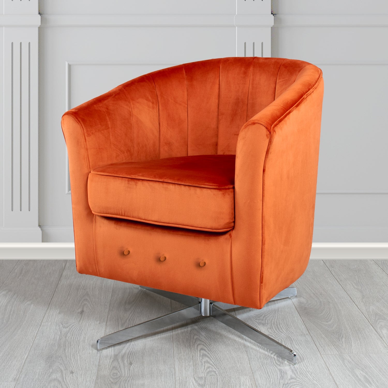 Doha Monaco Pumpkin Plain Velvet Fabric Swivel Tub Chair - The Tub Chair Shop