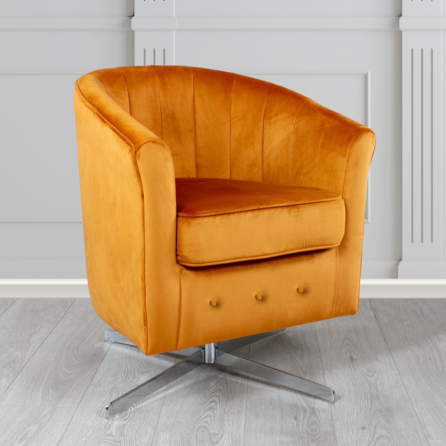 Doha Monaco Saffron Plain Velvet Fabric Swivel Tub Chair - The Tub Chair Shop