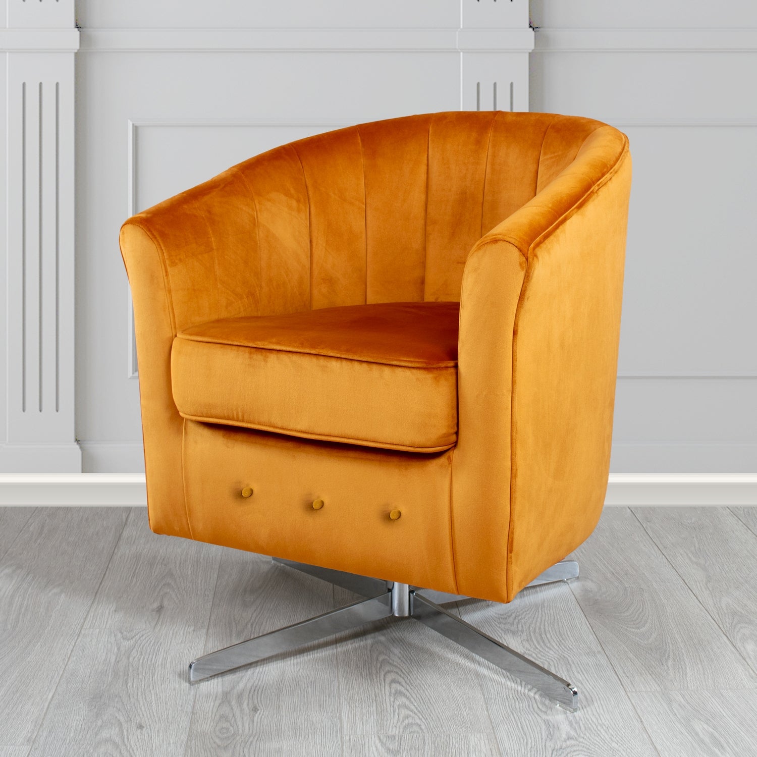 Doha Monaco Saffron Plain Velvet Fabric Swivel Tub Chair - The Tub Chair Shop
