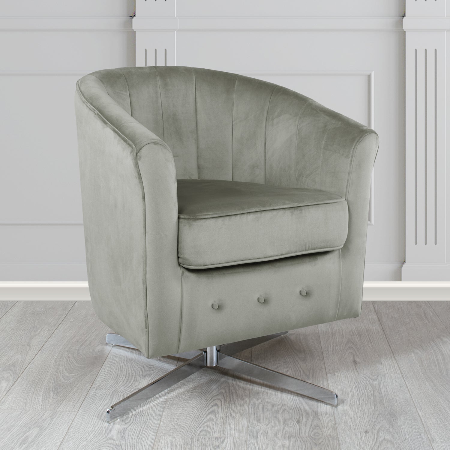 Doha Monaco Silver Plain Velvet Fabric Swivel Tub Chair - The Tub Chair Shop