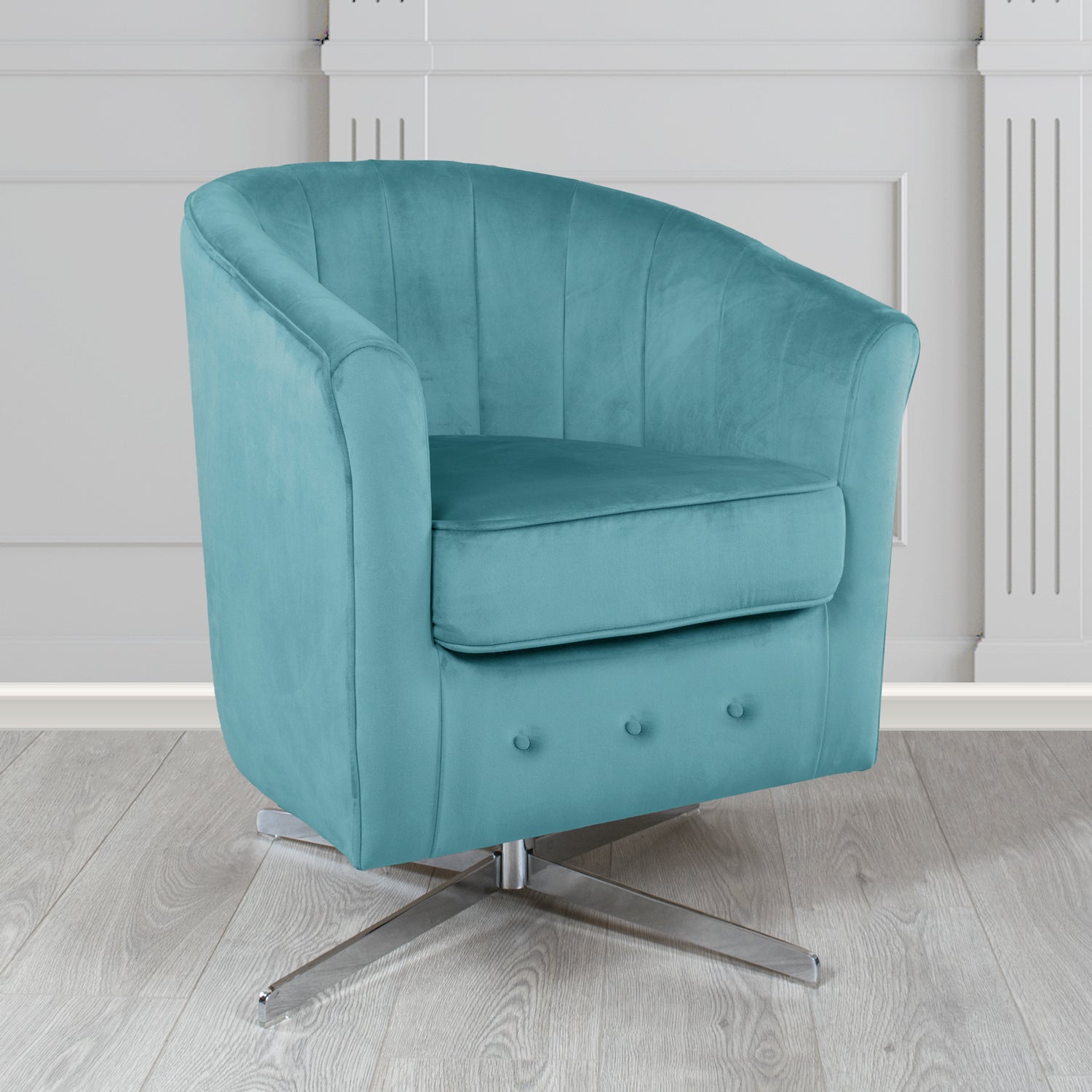 Soha Monaco Sky Plain Velvet Fabric Swivel Tub Chair - The Tub Chair Shop