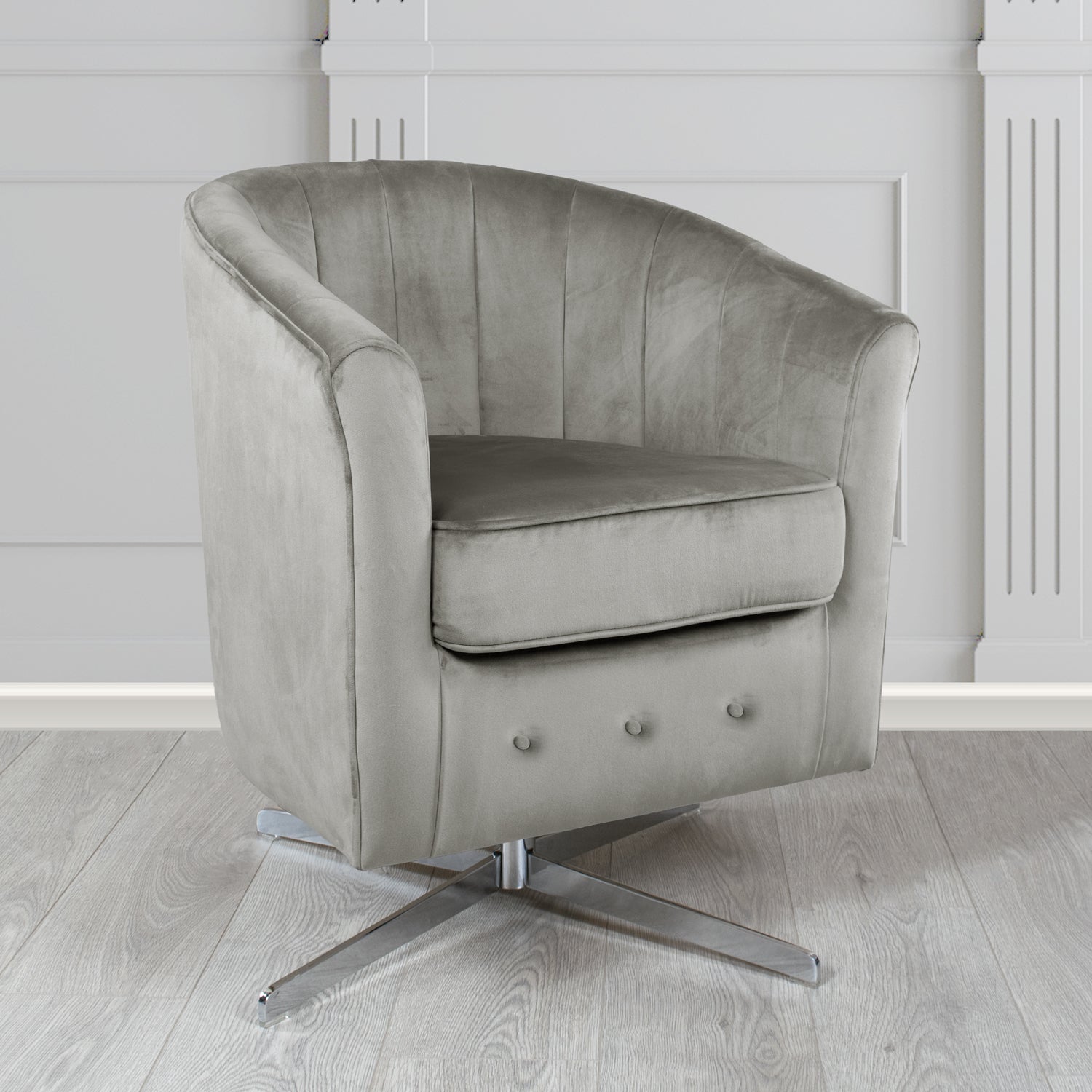 Soha Monaco Steel Plain Velvet Fabric Swivel Tub Chair - The Tub Chair Shop