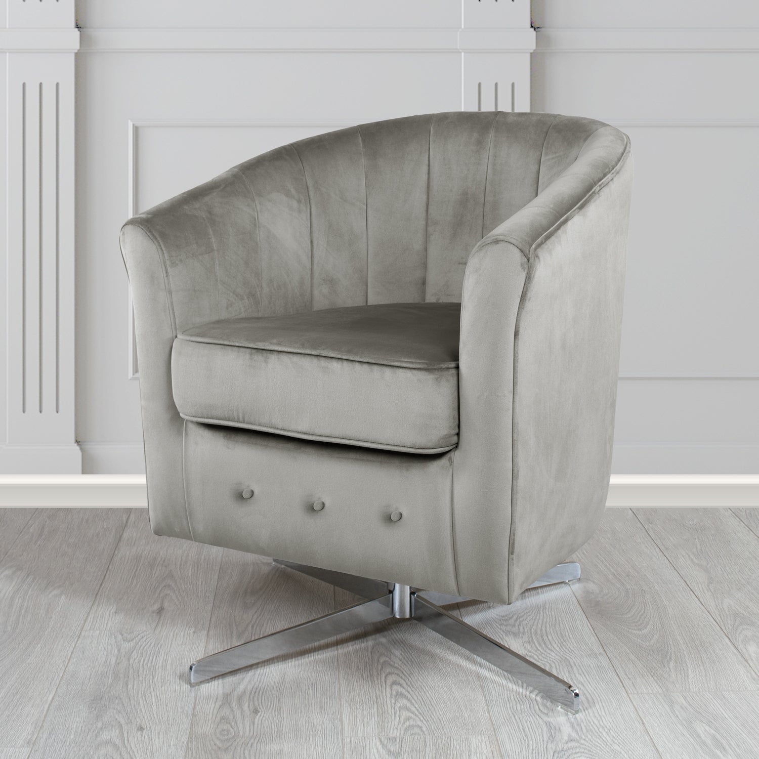 Soha Monaco Steel Plain Velvet Fabric Swivel Tub Chair - The Tub Chair Shop