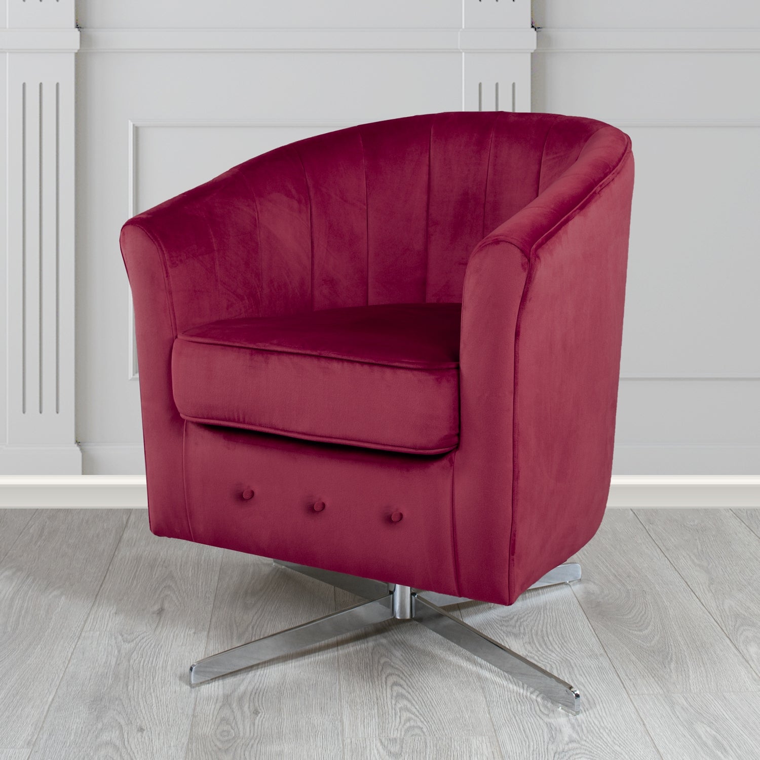 Soha Monaco Wine Plain Velvet Fabric Swivel Tub Chair - The Tub Chair Shop