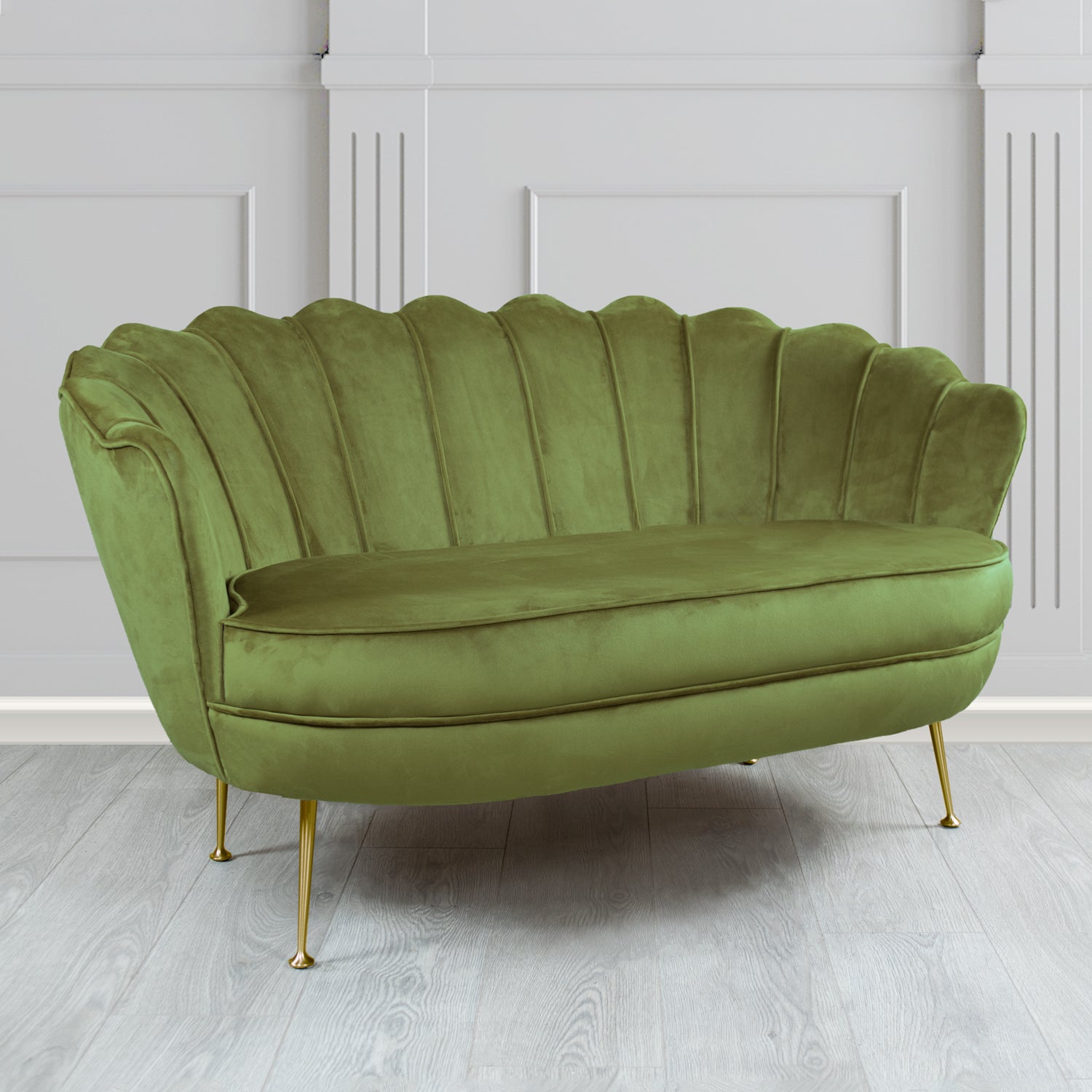 Olivia Passione Olive PAS2715 Velvet Fabric Shell 2 Seater Tub Sofa (4661492514858)