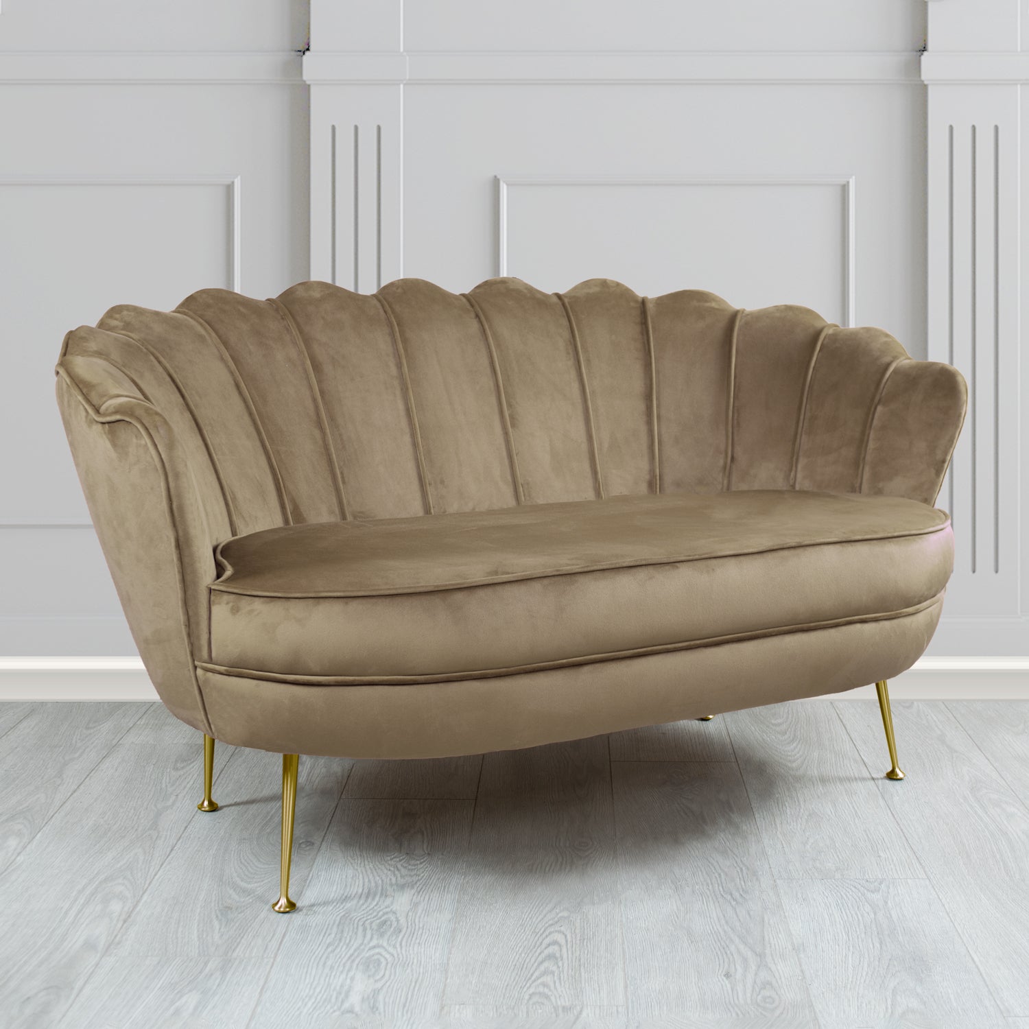 Olivia Monaco Biscuit Plain Velvet Fabric 2 Seater Shell Sofa - The Tub Chair Shop