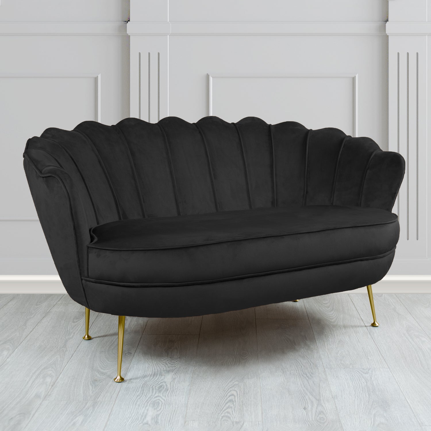 Olivia Monaco Black Plain Velvet Fabric 2 Seater Shell Sofa - The Tub Chair Shop