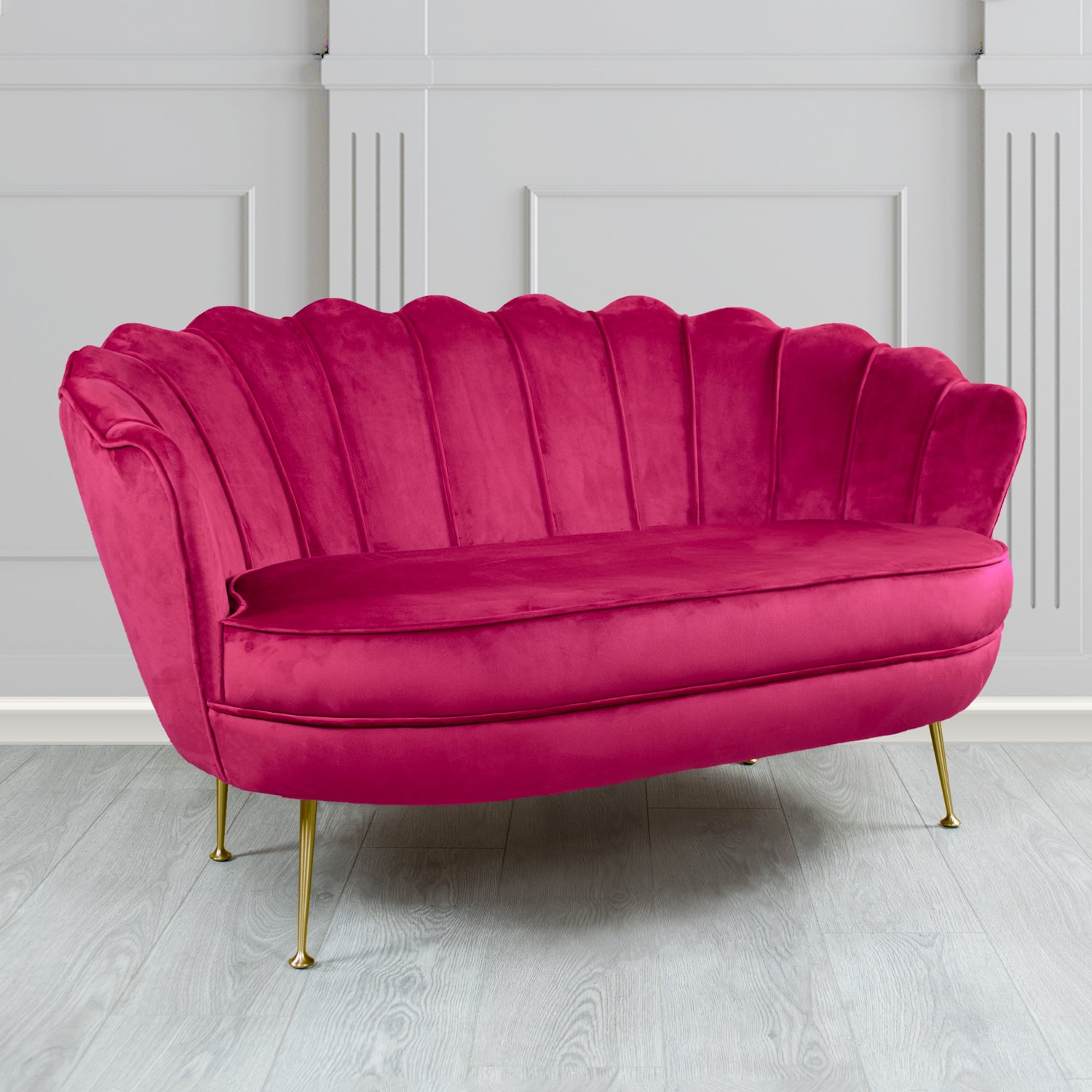 Olivia Monaco Boysenberry Plain Velvet Fabric 2 Seater Shell Sofa - The Tub Chair Shop