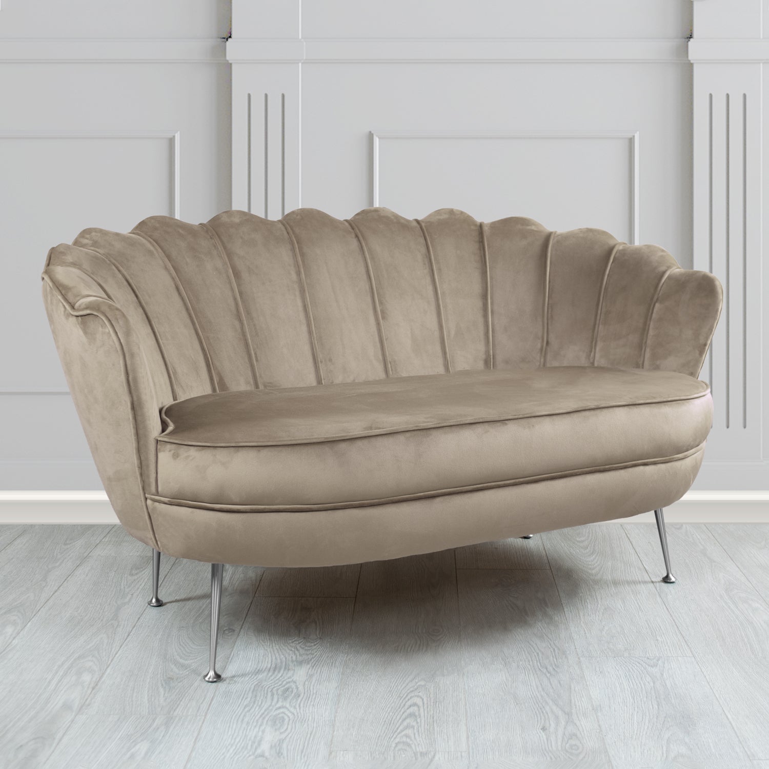Olivia Monaco Cedar Plain Velvet Fabric 2 Seater Shell Sofa - The Tub Chair Shop