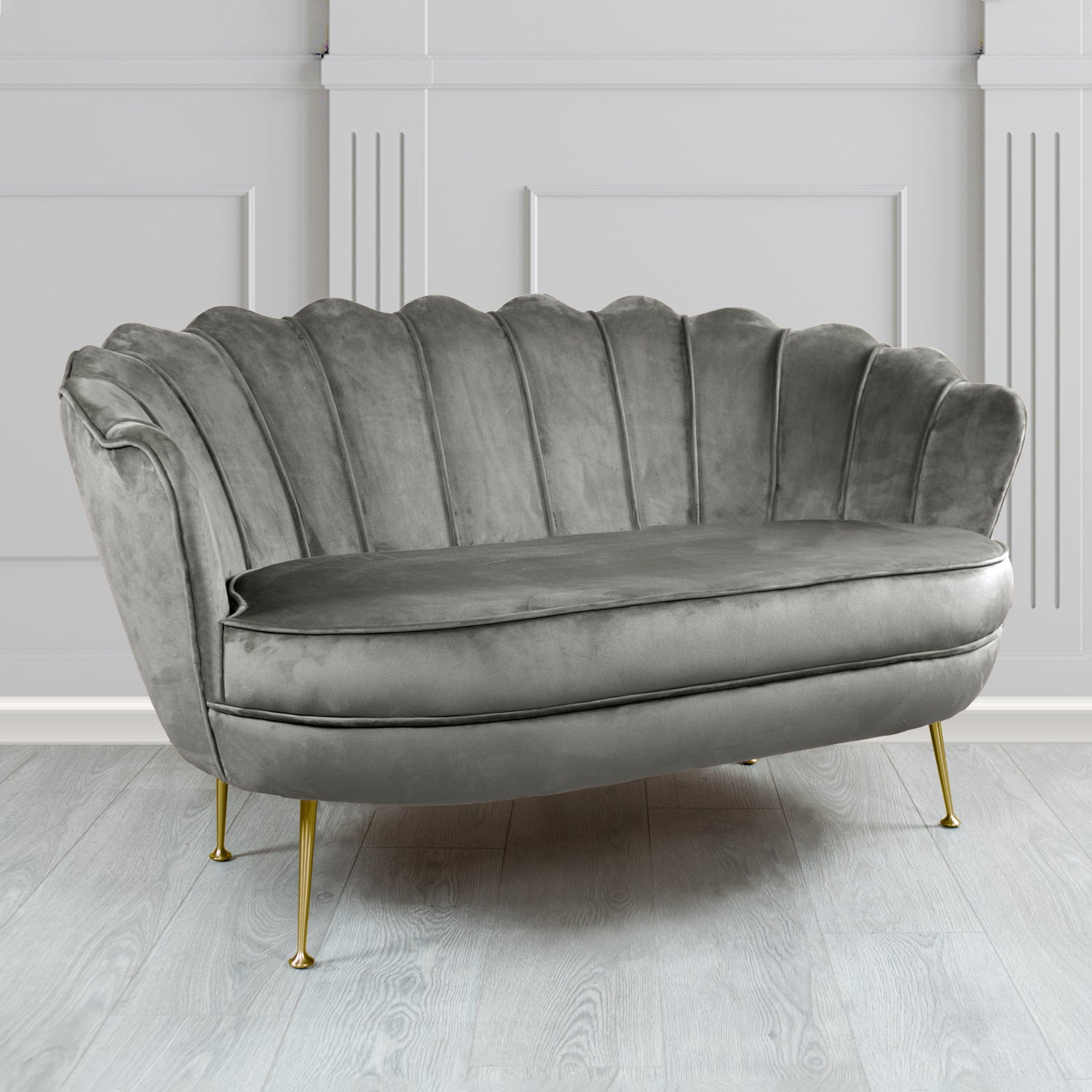 Olivia Monaco Charcoal Plain Velvet Fabric 2 Seater Shell Sofa - The Tub Chair Shop