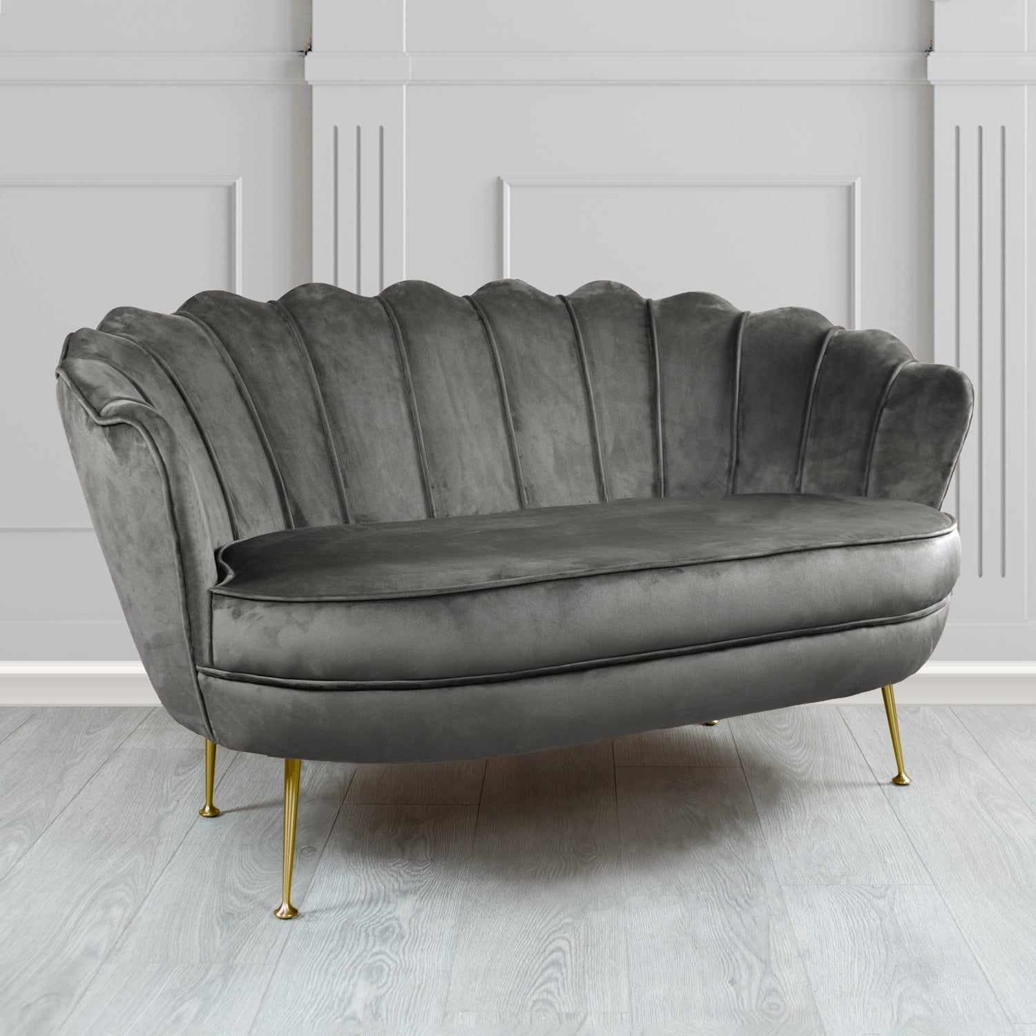 Olivia Monaco Grey Plain Velvet Fabric 2 Seater Shell Sofa - The Tub Chair Shop