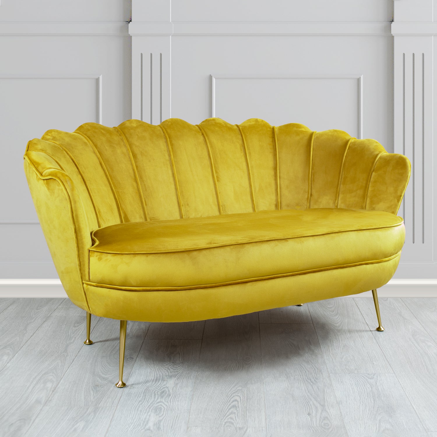 Clearance Olivia Monaco Lemon Plain Velvet Fabric 2 Seater Shell Sofa - The Tub Chair Shop