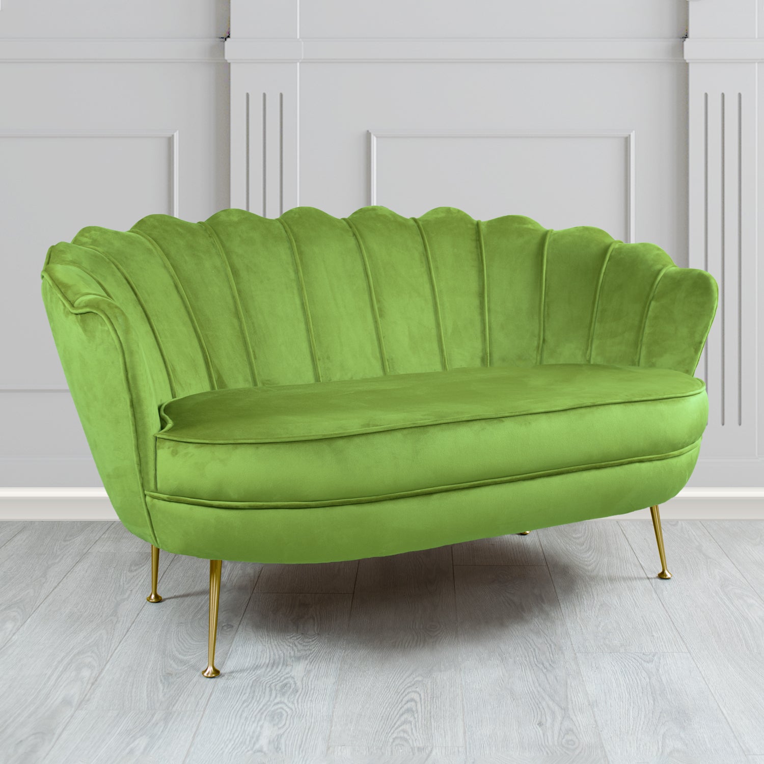 Olivia Monaco Olive Plain Velvet Fabric 2 Seater Shell Sofa - The Tub Chair Shop
