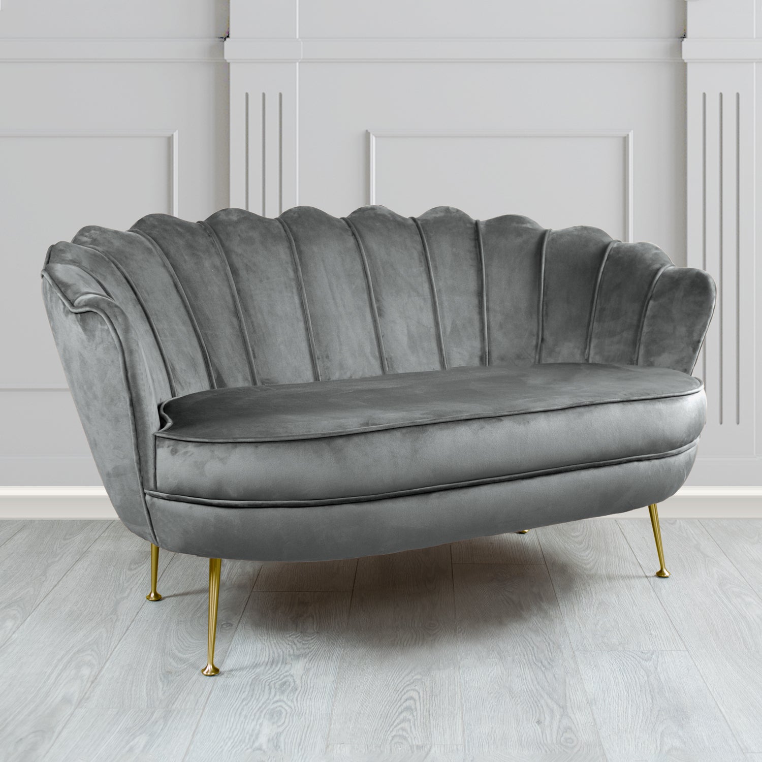 Olivia Monaco Platinum Plain Velvet Fabric 2 Seater Shell Sofa - The Tub Chair Shop