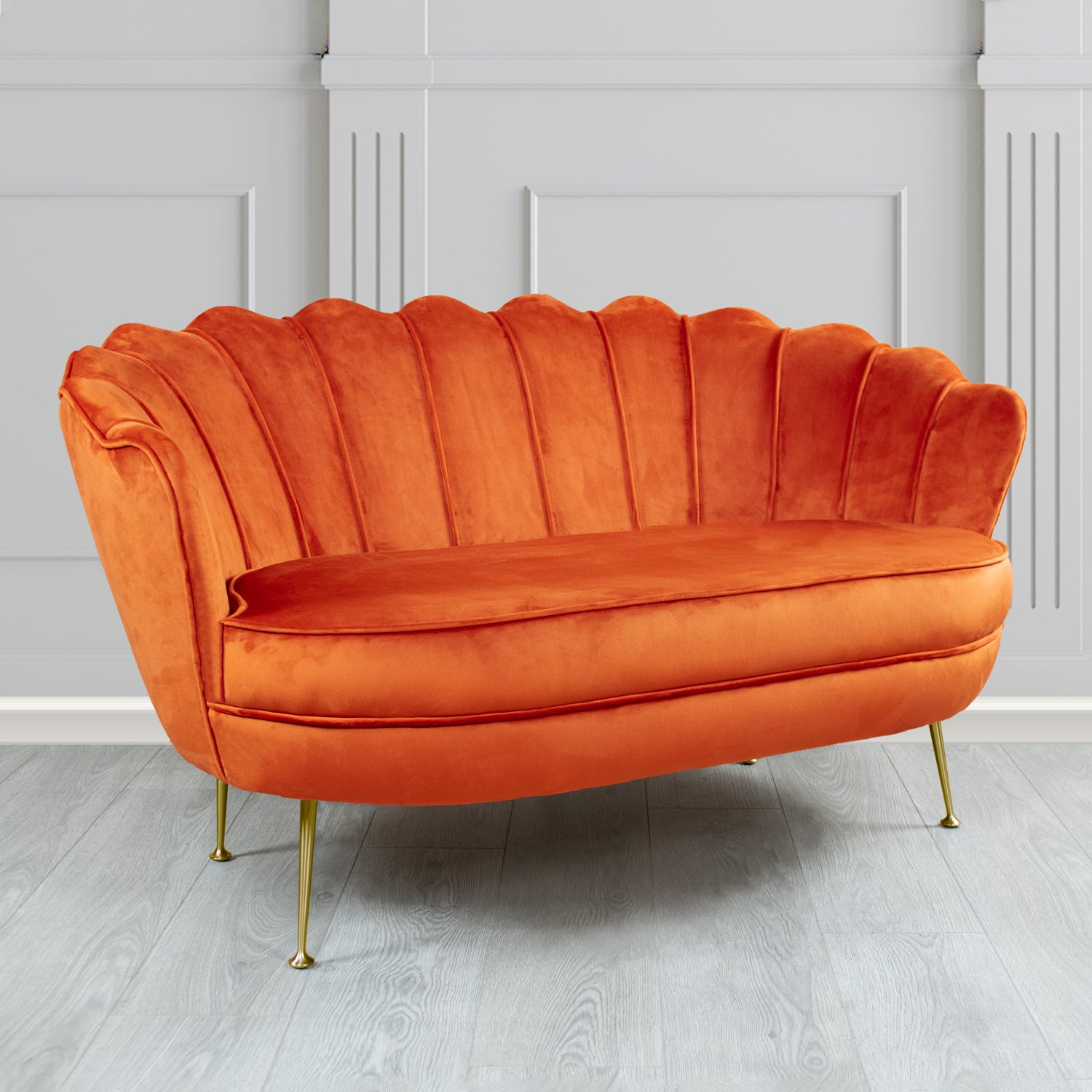 Olivia Monaco Pumpkin Plain Velvet Fabric 2 Seater Shell Sofa - The Tub Chair Shop