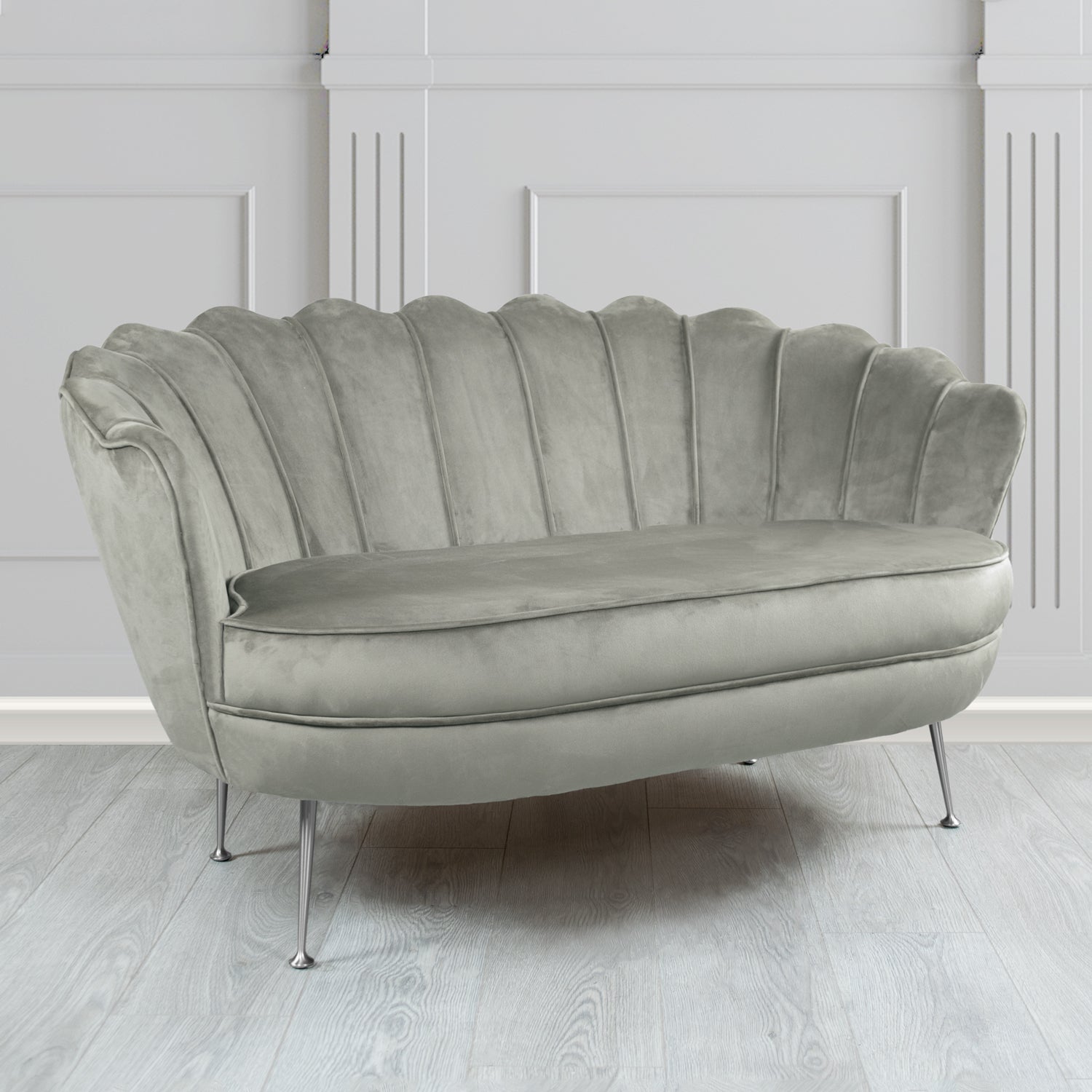 Olivia Monaco Silver Plain Velvet Fabric 2 Seater Shell Sofa - The Tub Chair Shop