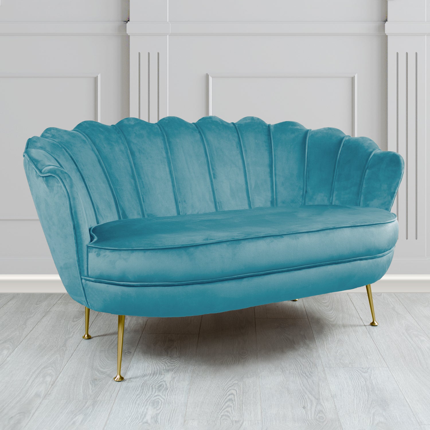 Olivia Monaco Sky Plain Velvet Fabric 2 Seater Shell Sofa - The Tub Chair Shop