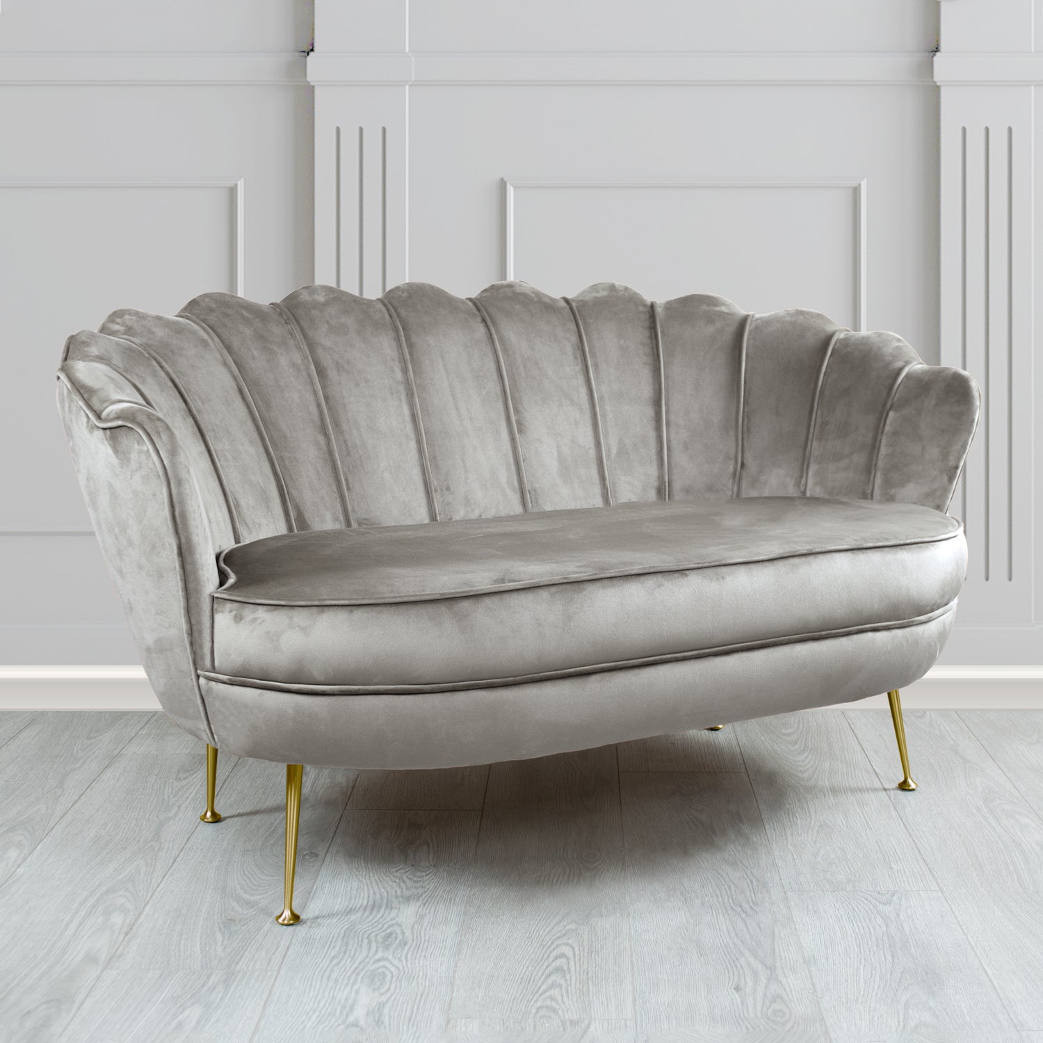 Olivia Monaco Steel Plain Velvet Fabric 2 Seater Shell Sofa - The Tub Chair Shop