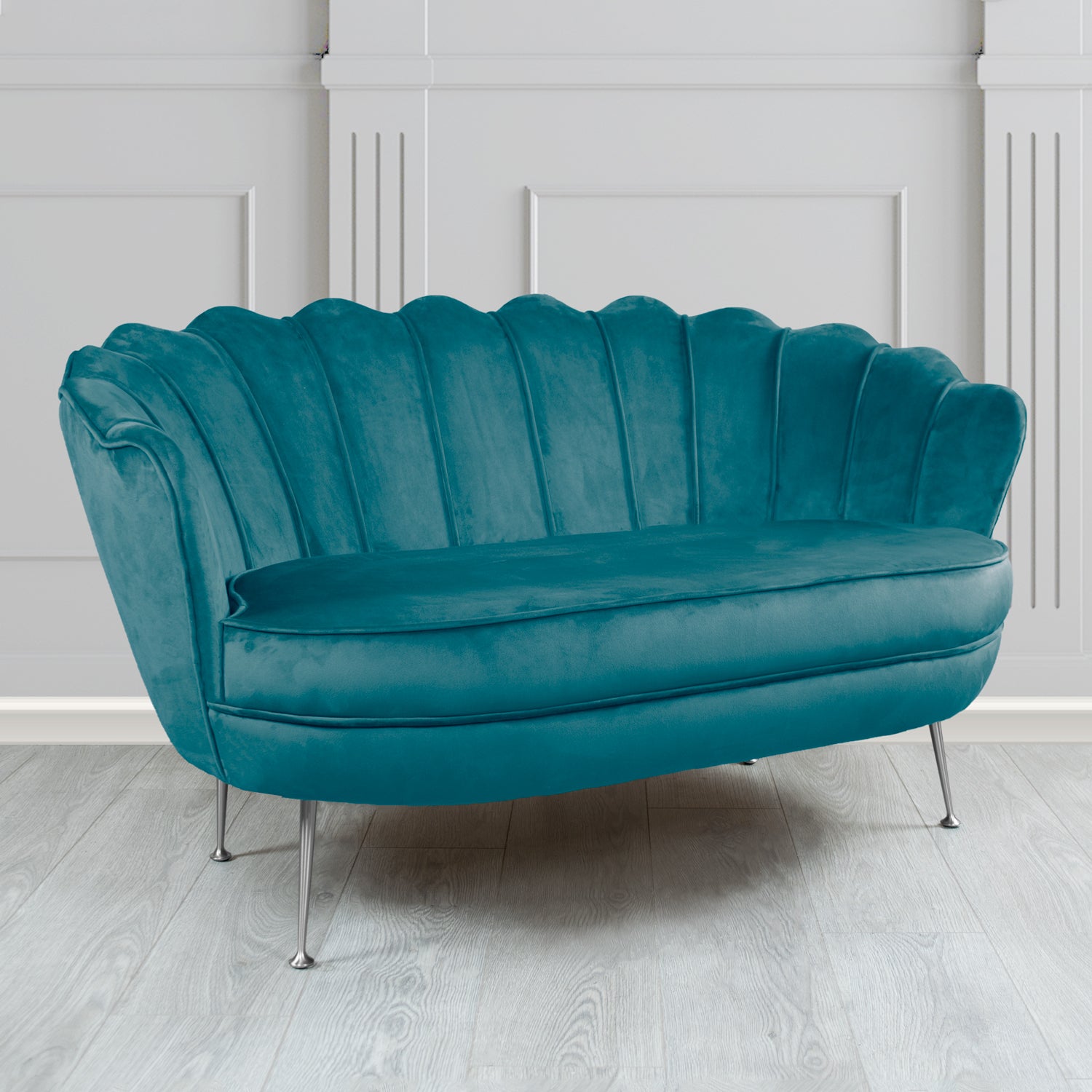 Olivia Monaco Teal Plain Velvet Fabric 2 Seater Shell Sofa - The Tub Chair Shop