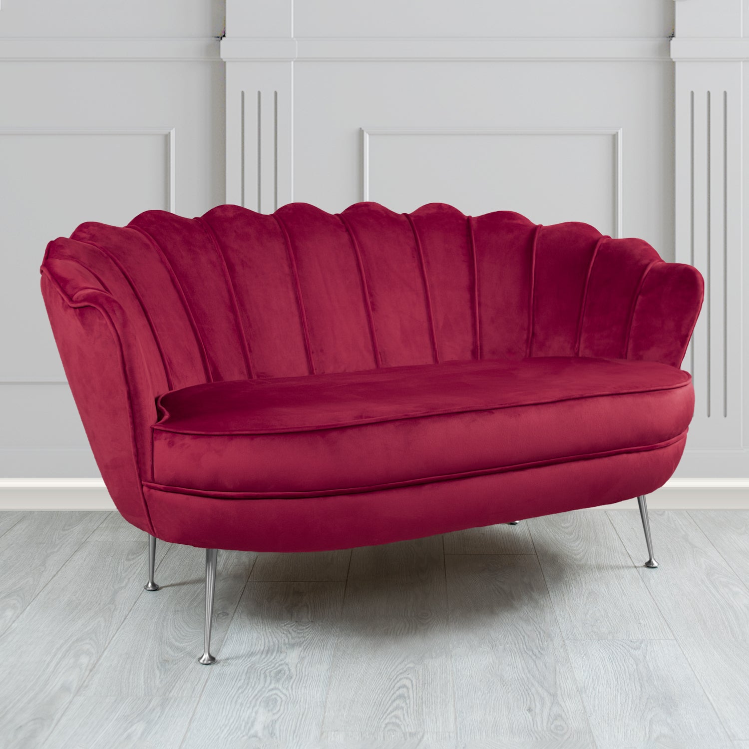 Olivia Monaco Wine Plain Velvet Fabric 2 Seater Shell Sofa - The Tub Chair Shop