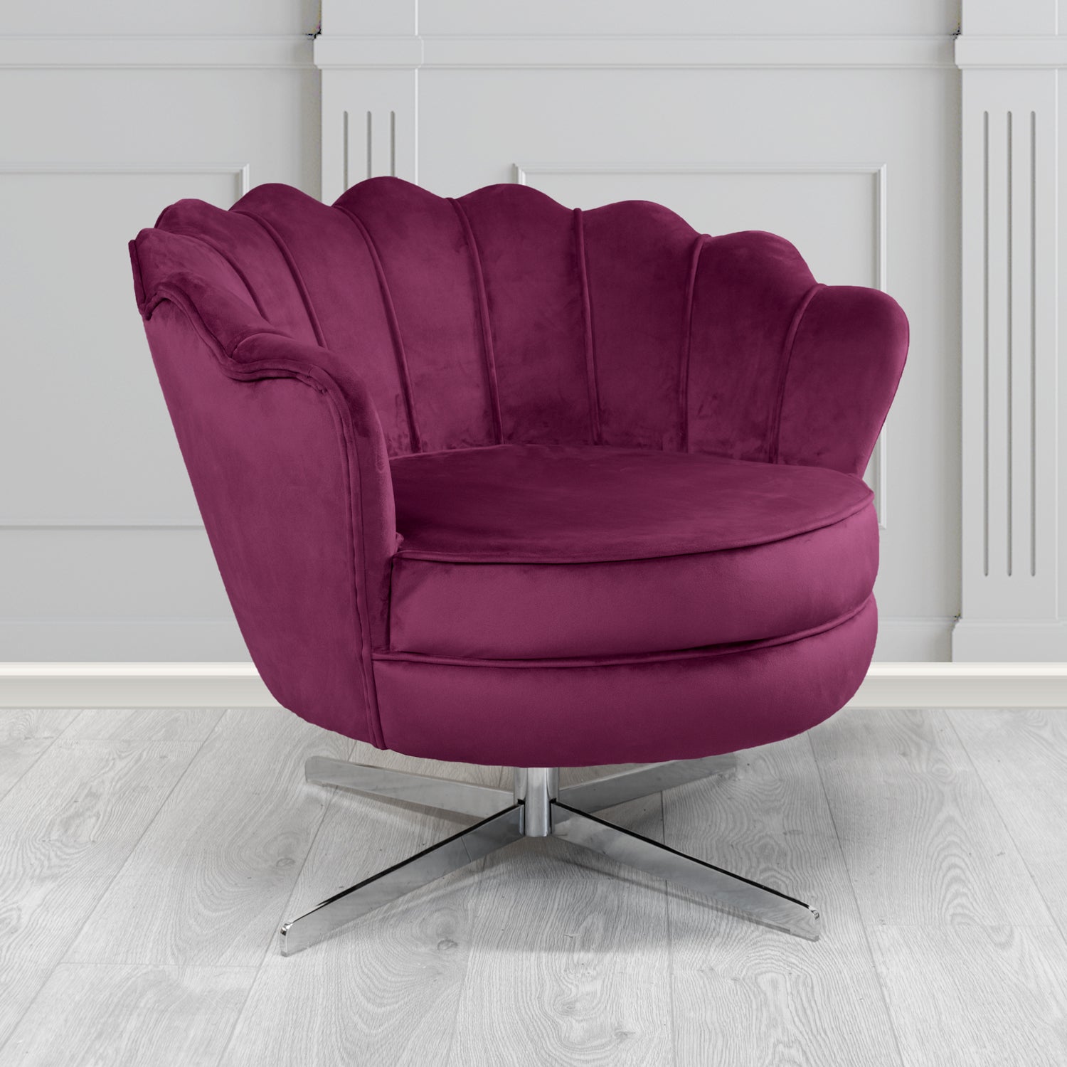 Olivia Monaco Amethyst Plain Velvet Fabric Swivel Shell Chair - The Tub Chair Shop