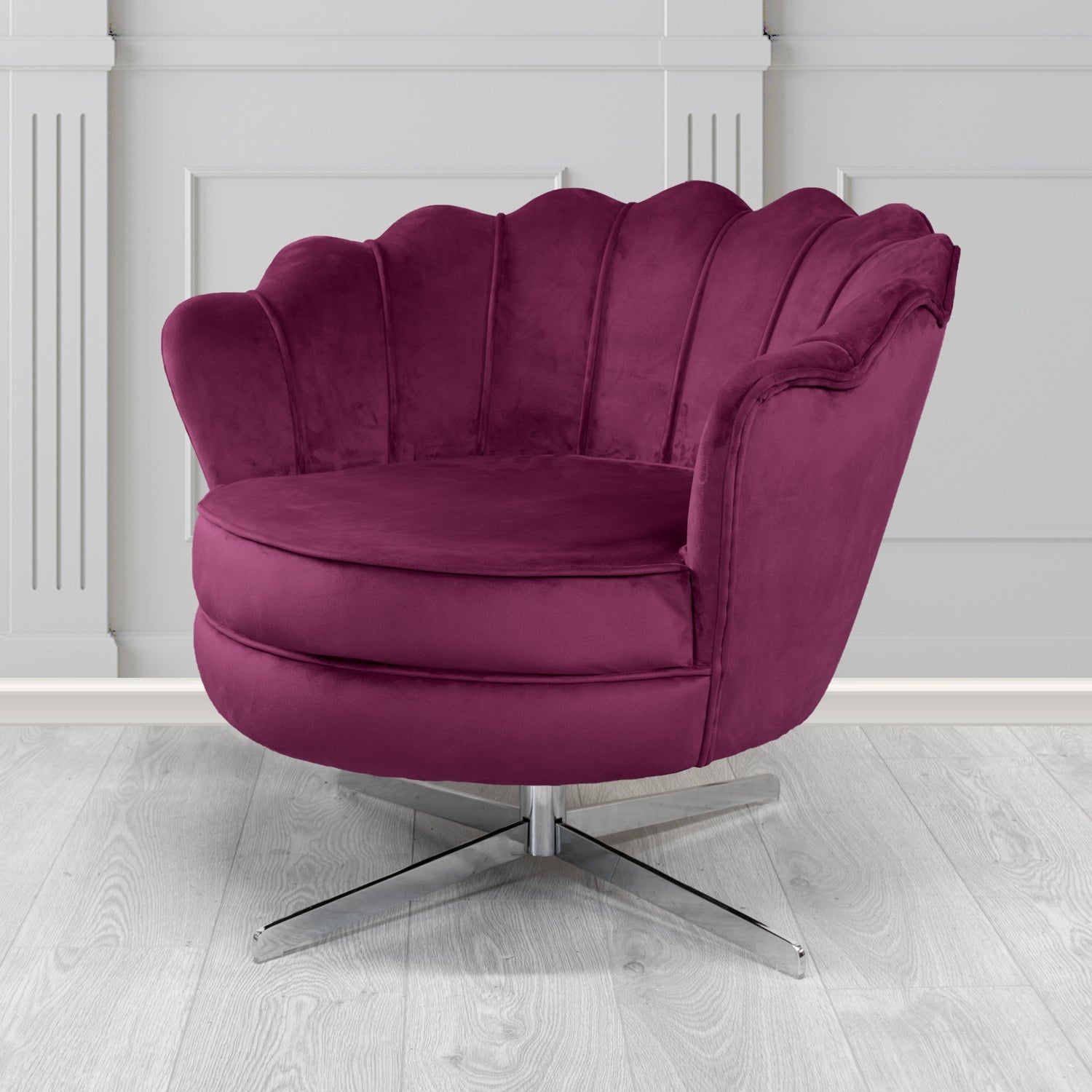 Olivia Monaco Amethyst Plain Velvet Fabric Swivel Shell Chair - The Tub Chair Shop