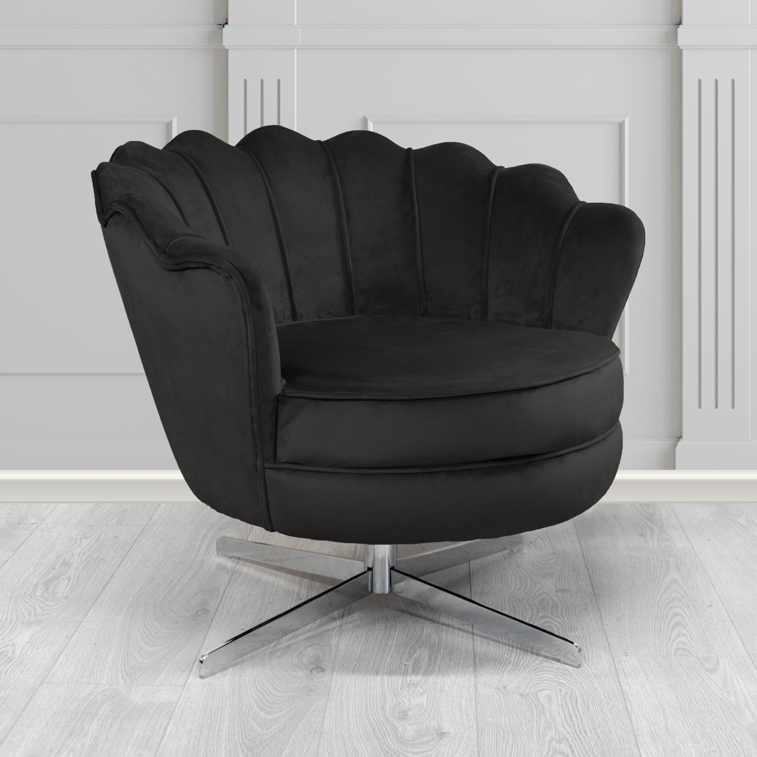 Olivia Monaco Black Plain Velvet Fabric Swivel Shell Chair - The Tub Chair Shop