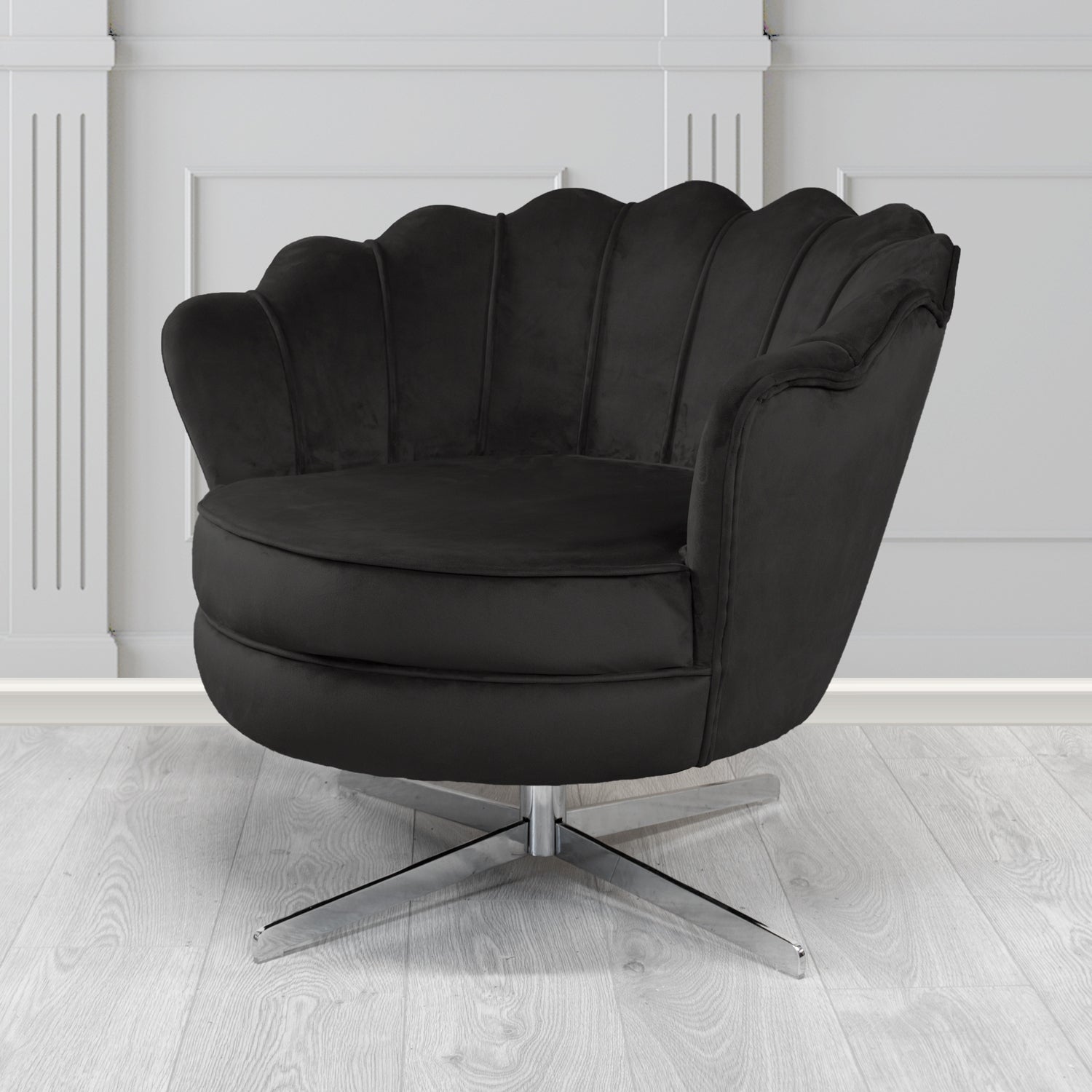 Olivia Monaco Black Plain Velvet Fabric Swivel Shell Chair - The Tub Chair Shop