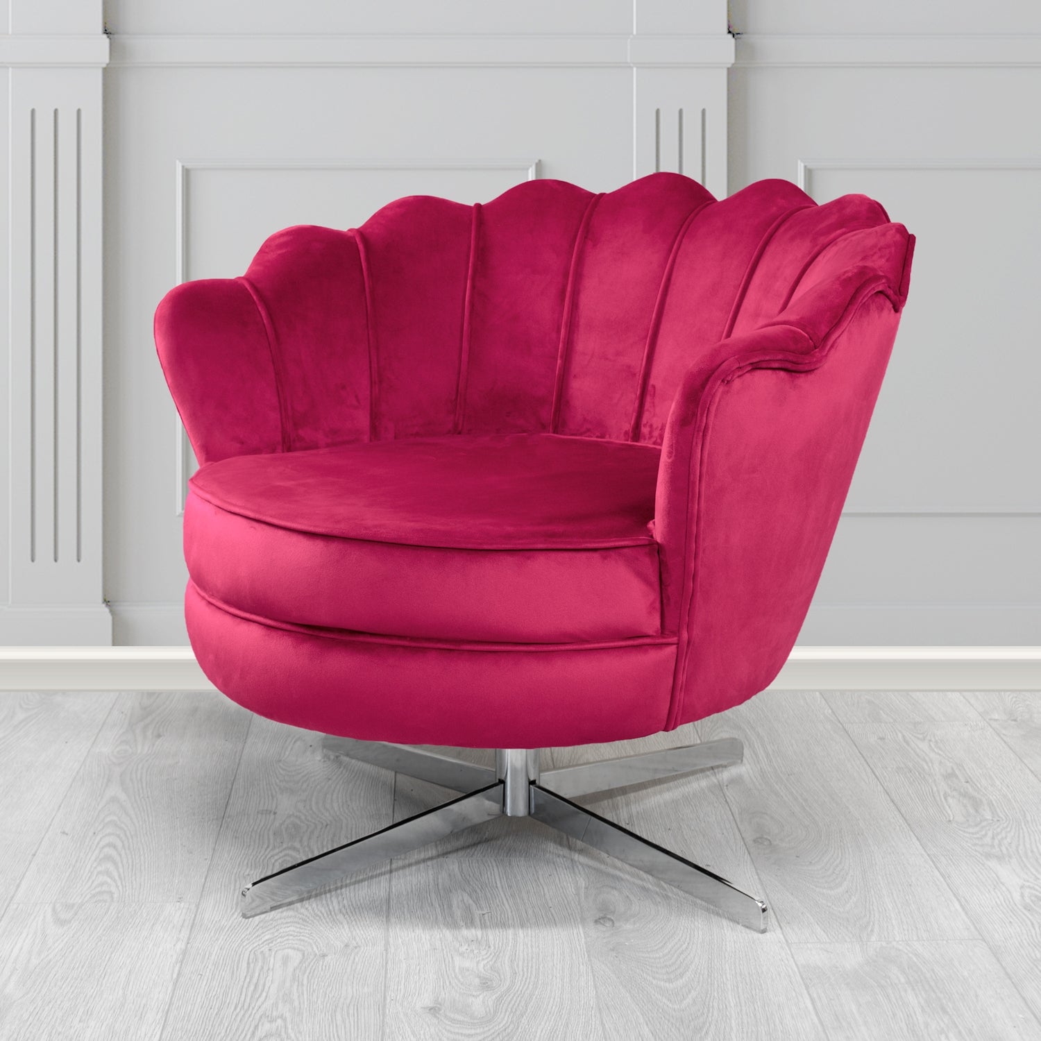 Olivia Monaco Boysenberry Plain Velvet Fabric Swivel Shell Chair - The Tub Chair Shop