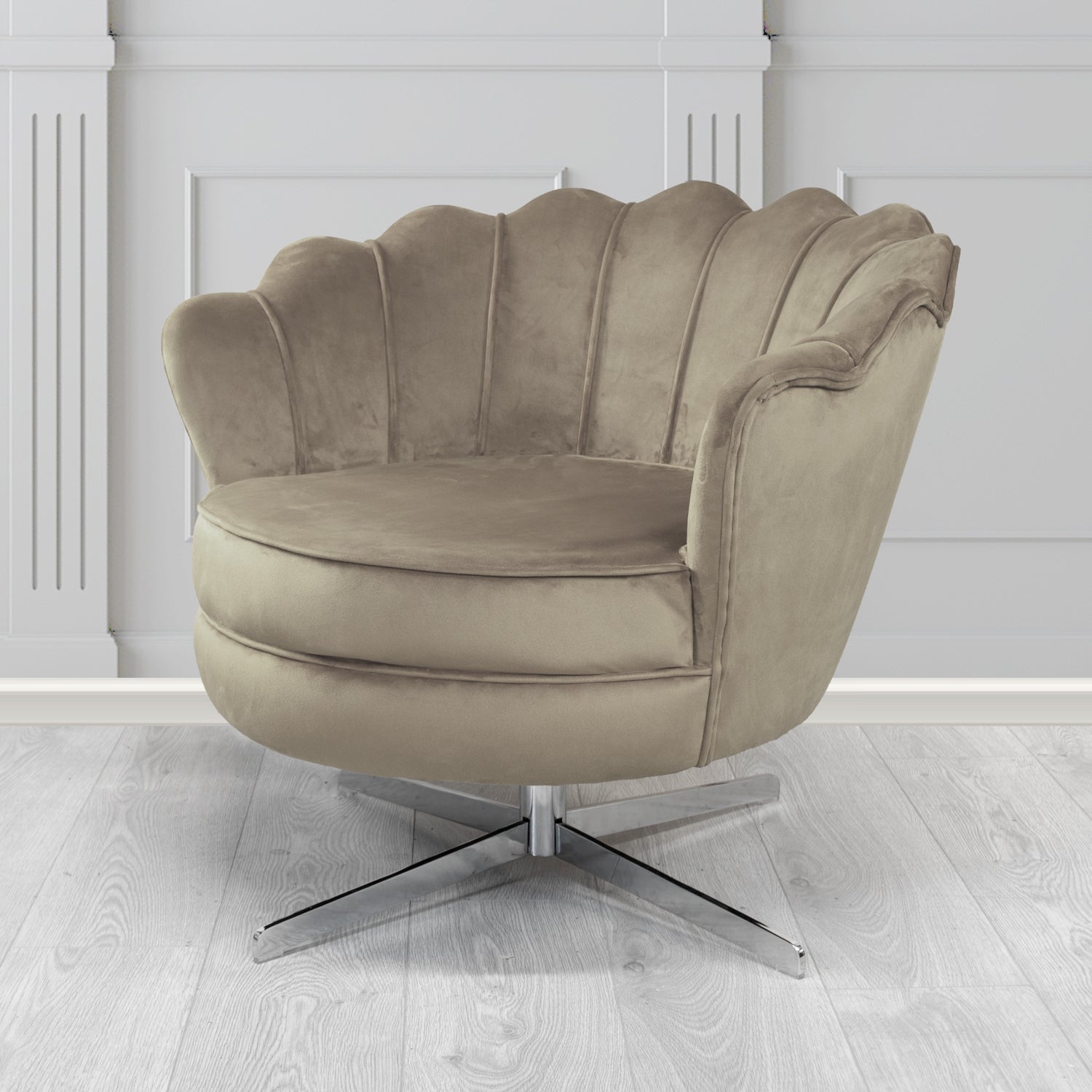 Olivia Monaco Cedar Plain Velvet Fabric Swivel Shell Chair - The Tub Chair Shop