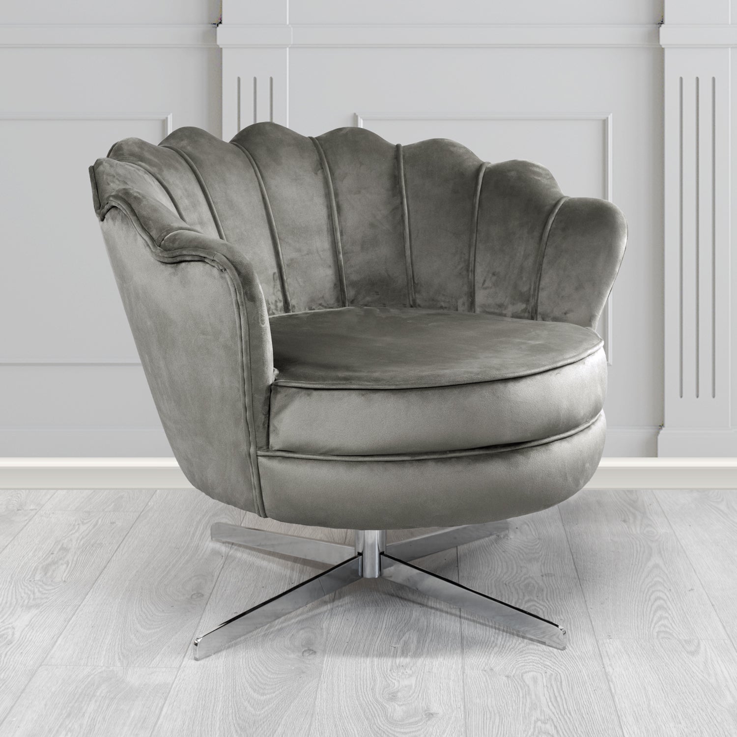 Olivia Monaco Charcoal Plain Velvet Fabric Swivel Shell Chair - The Tub Chair Shop