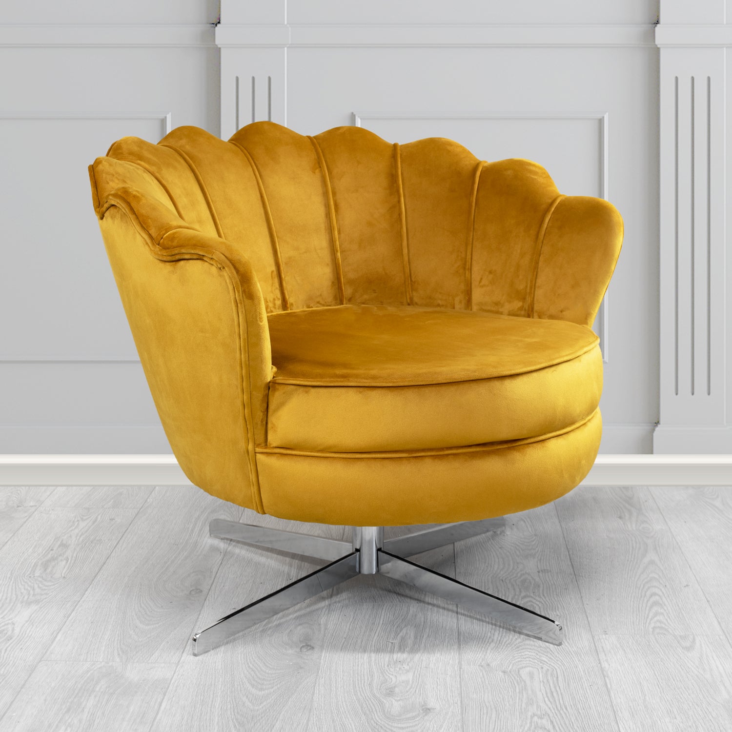Olivia Monaco Gold Plain Velvet Fabric Swivel Shell Chair - The Tub Chair Shop